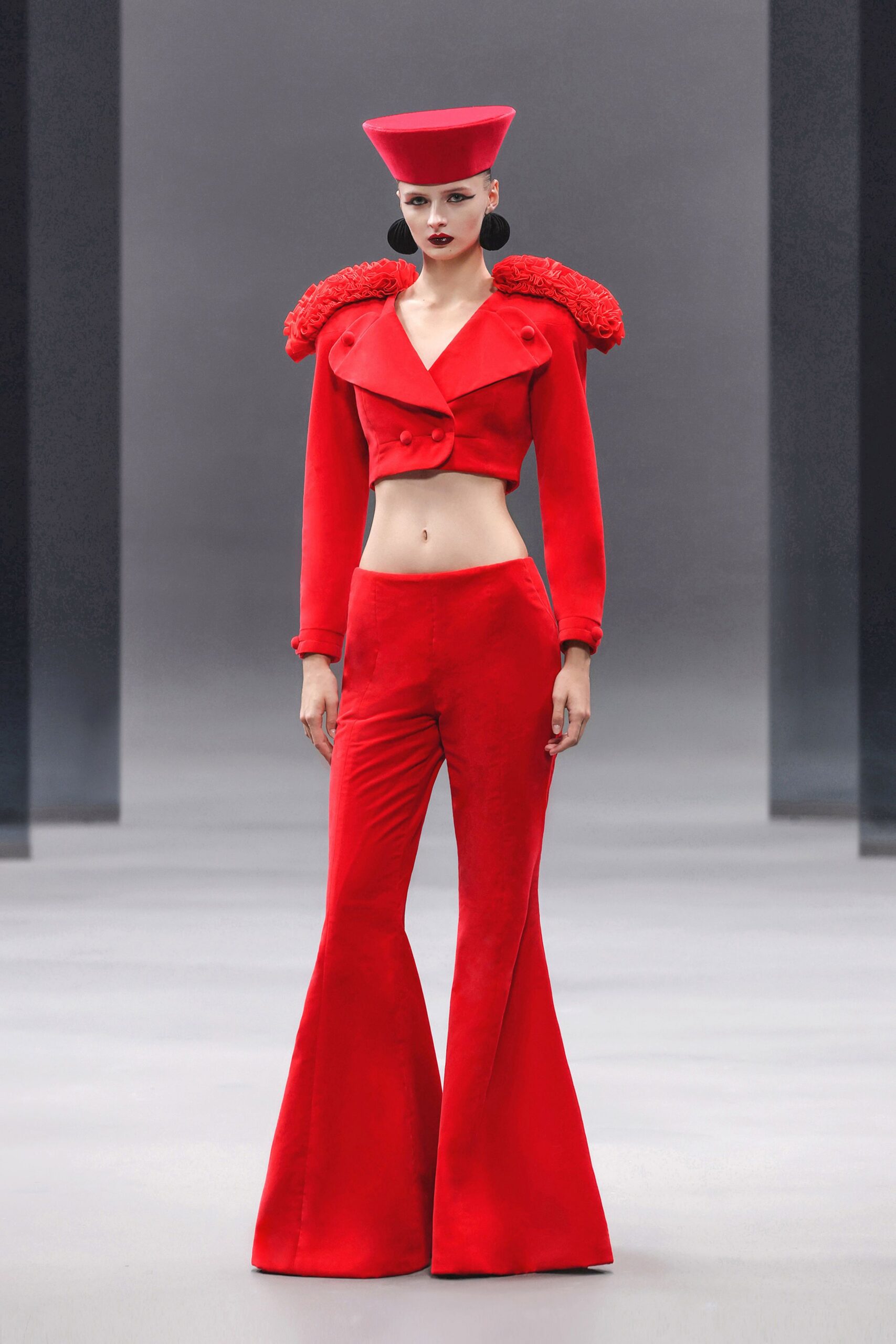 red velvet fitted jacket and pants