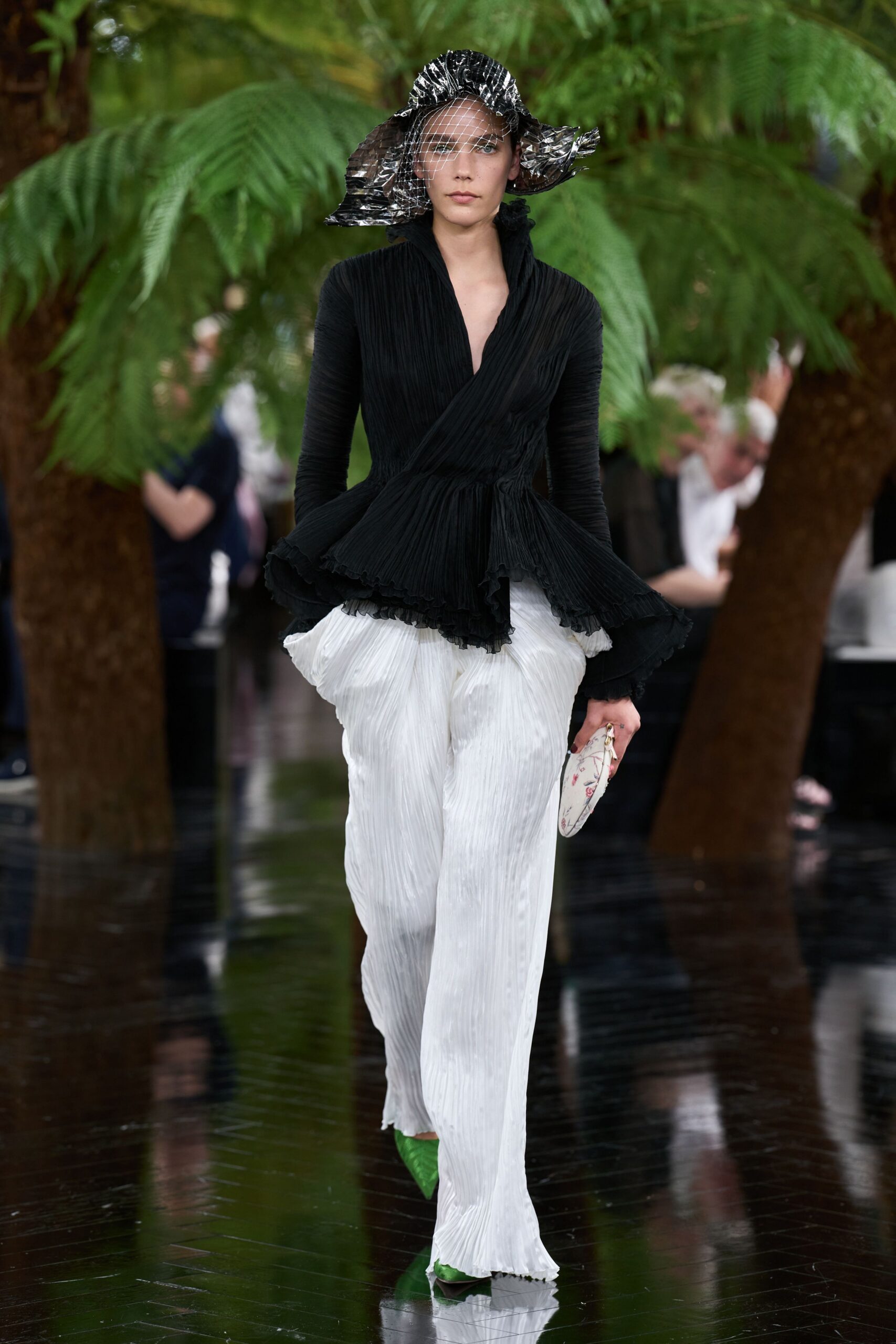 white silk relaxed pleated wide-leg pants