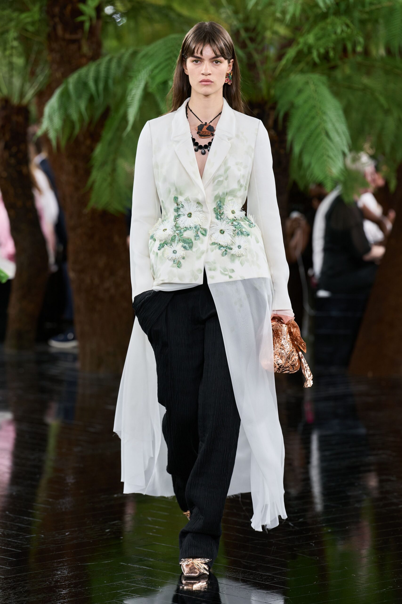 white silk long-sleeve collared tailored embroidered blazer