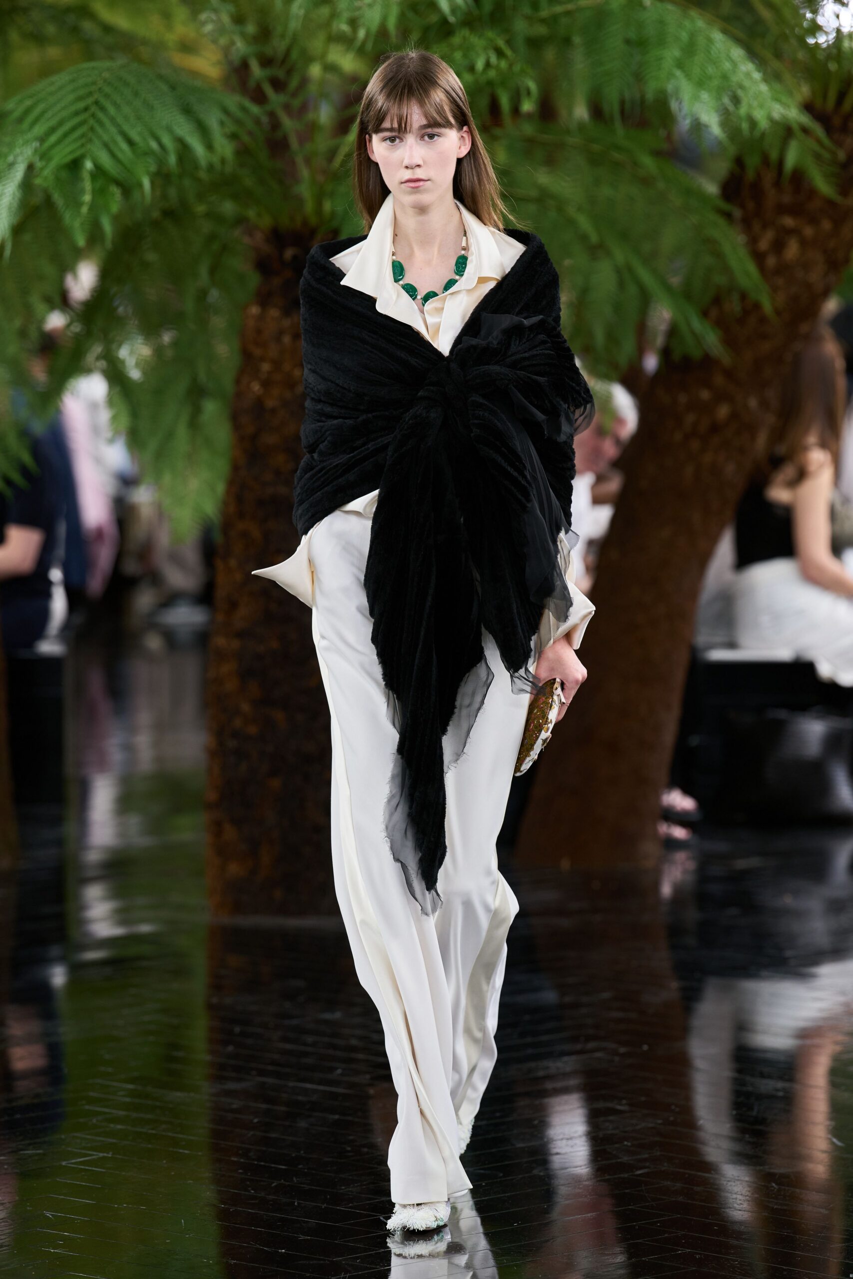 black silk layered flowing scarf
