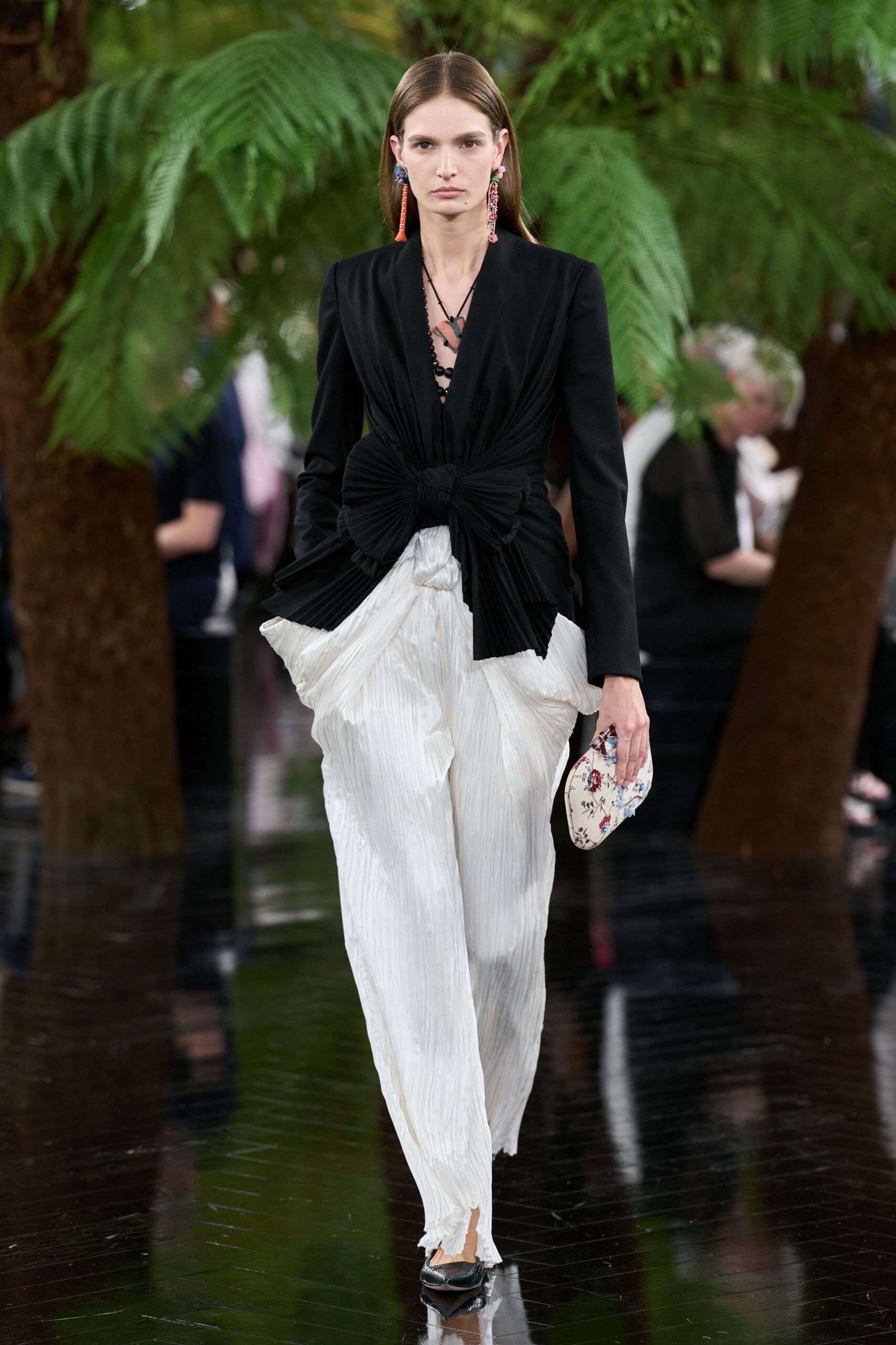 white silk relaxed pleated pants