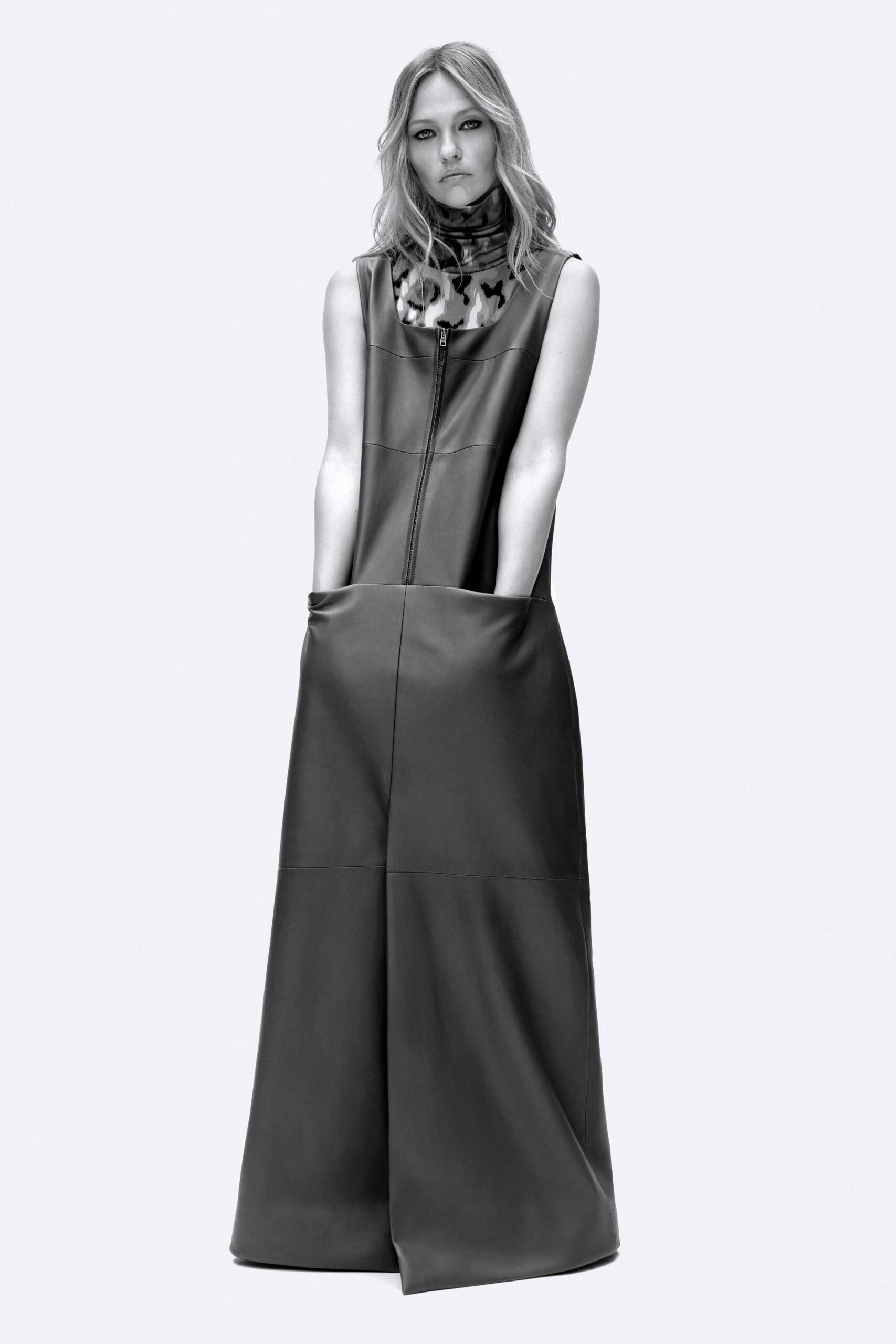 black leather sleeveless gown