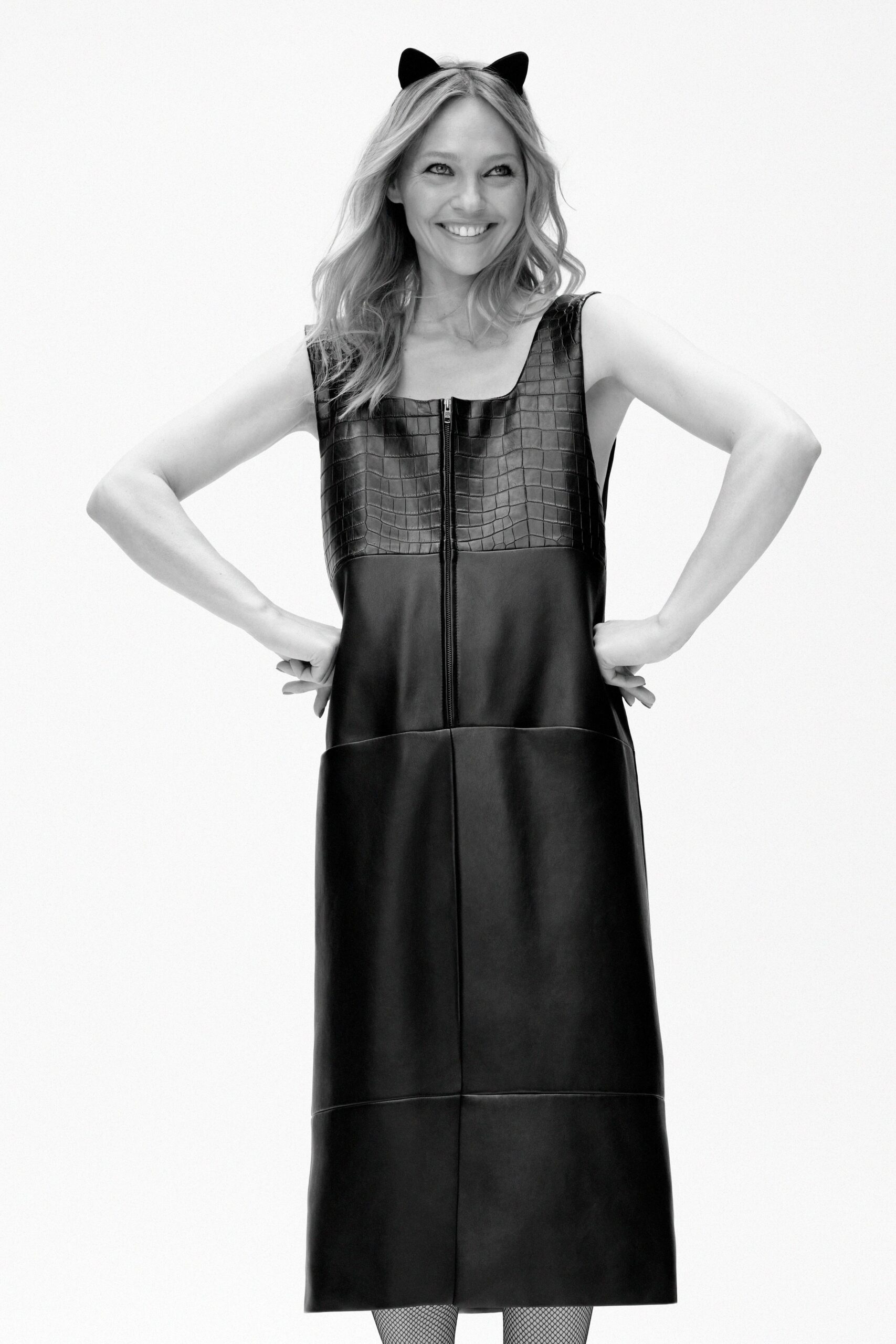 black leather sleeveless square-neck fitted zippered midi dress