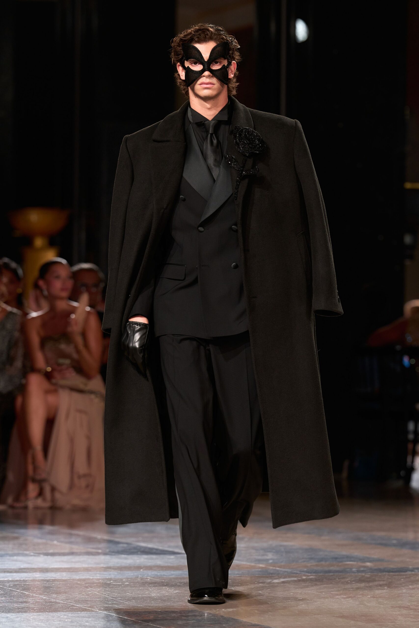 black wool long-sleeve oversized buttoned coat