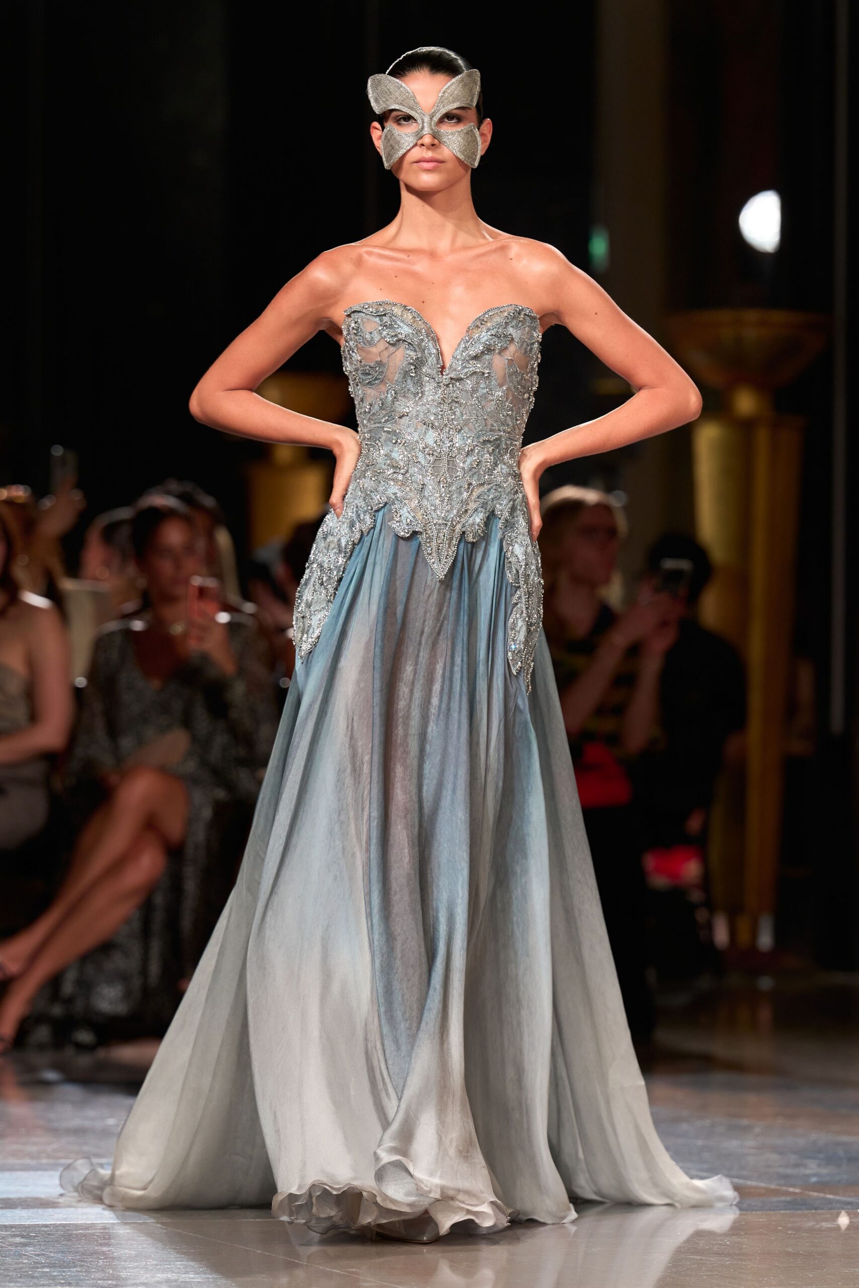 blue gray embellished gown