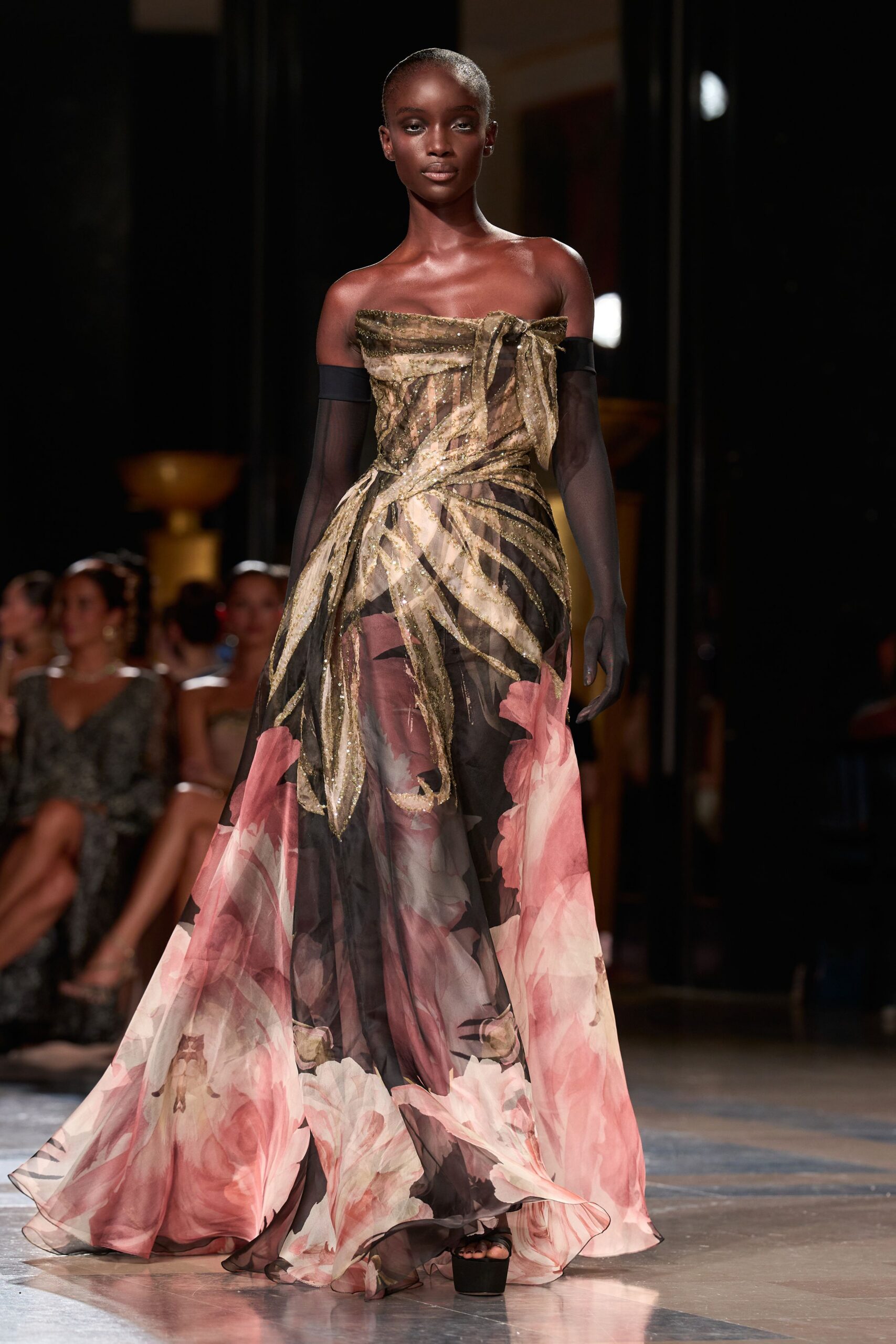 floral strapless maxi gown