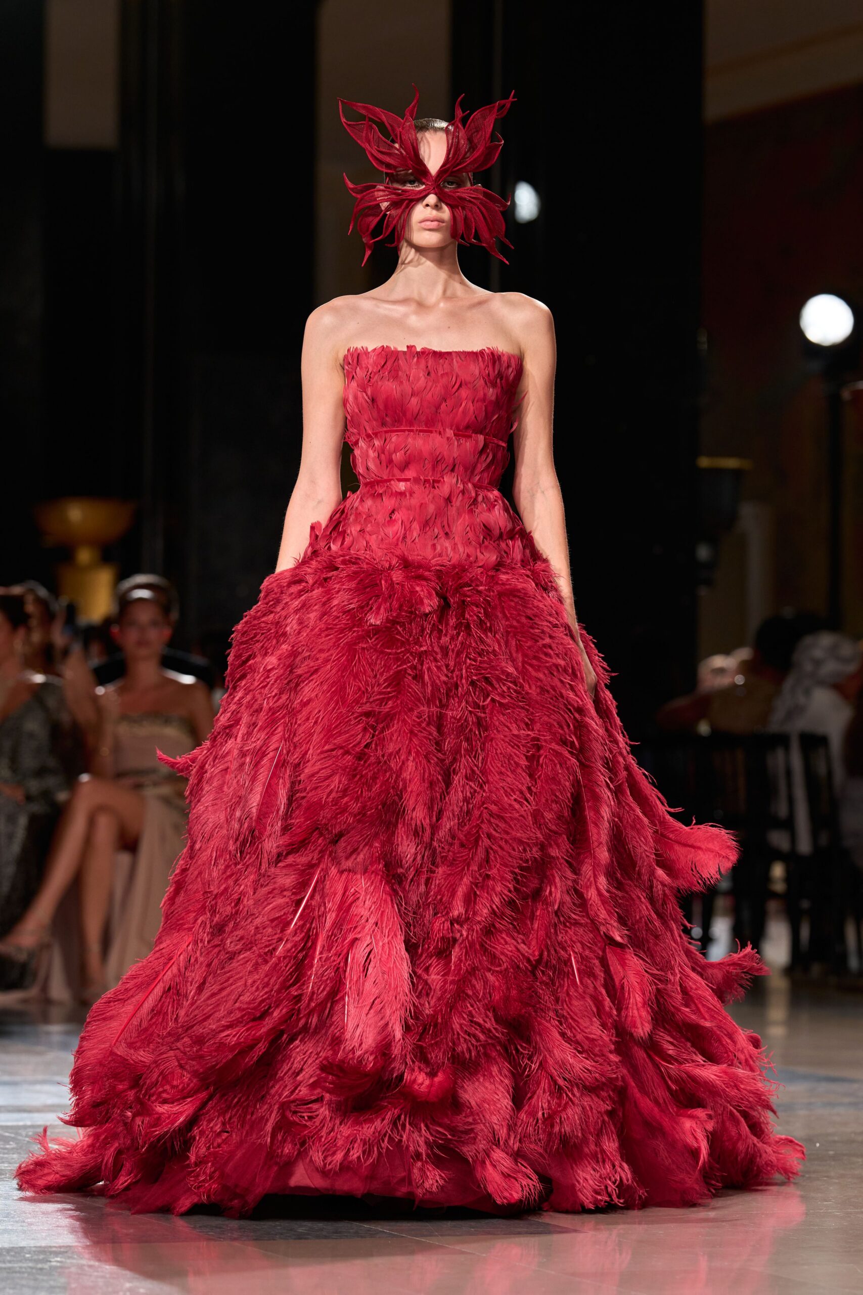 red feather fitted hat