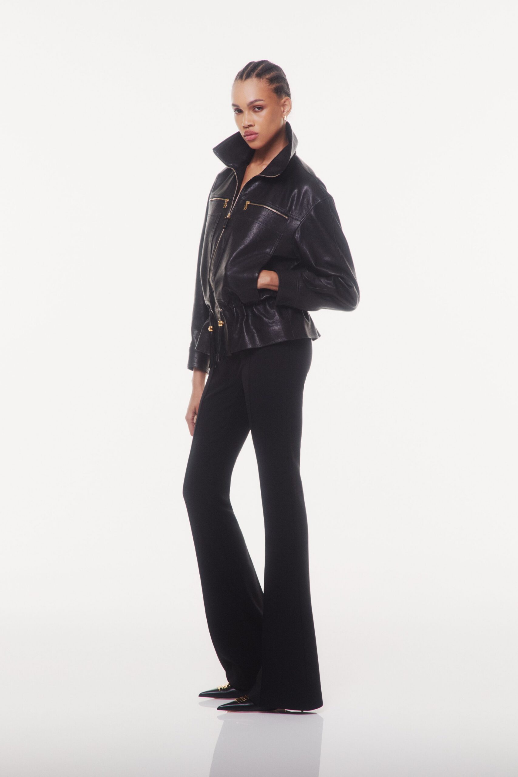 black cotton fitted flared pants