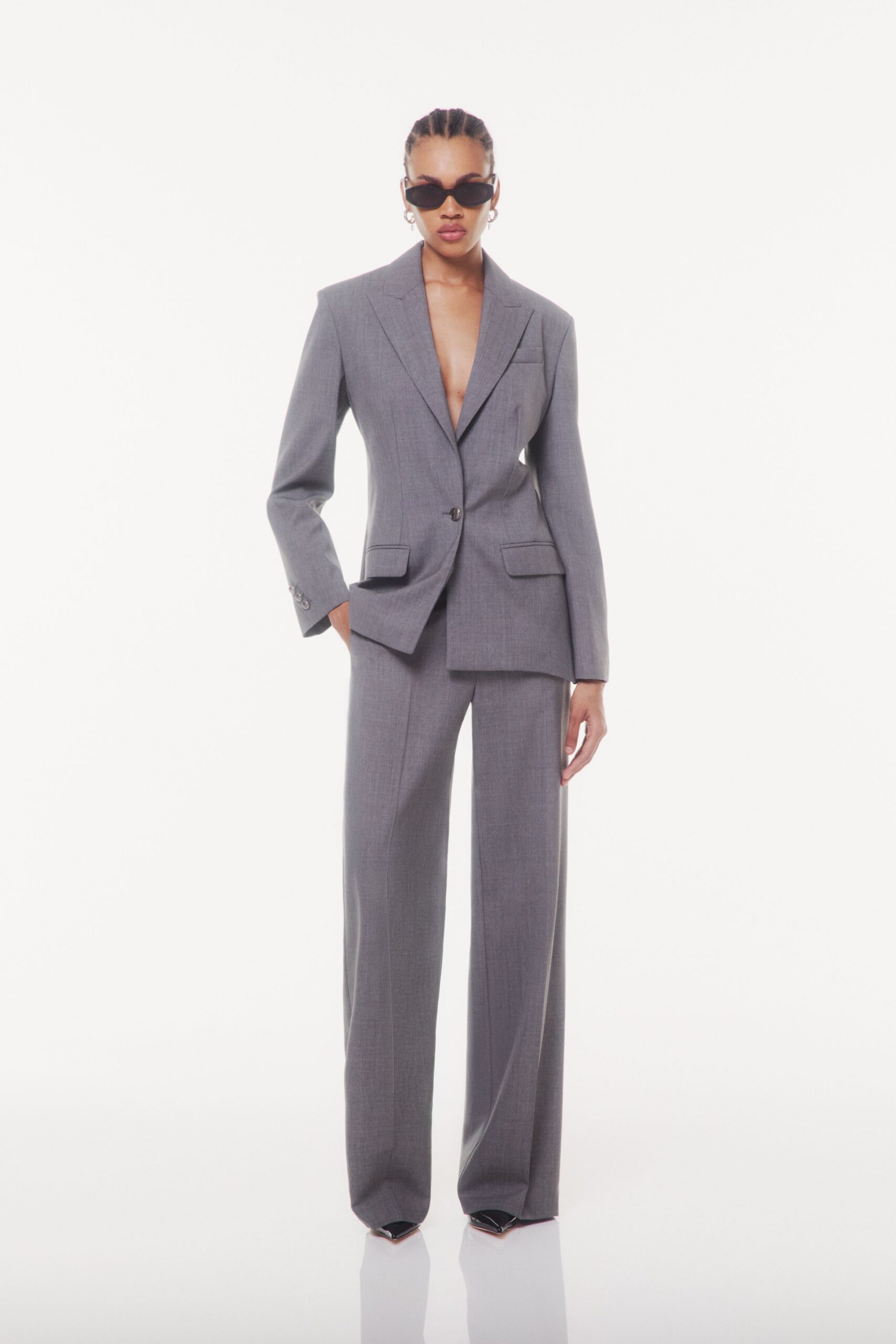 gray tailored straight-leg pants