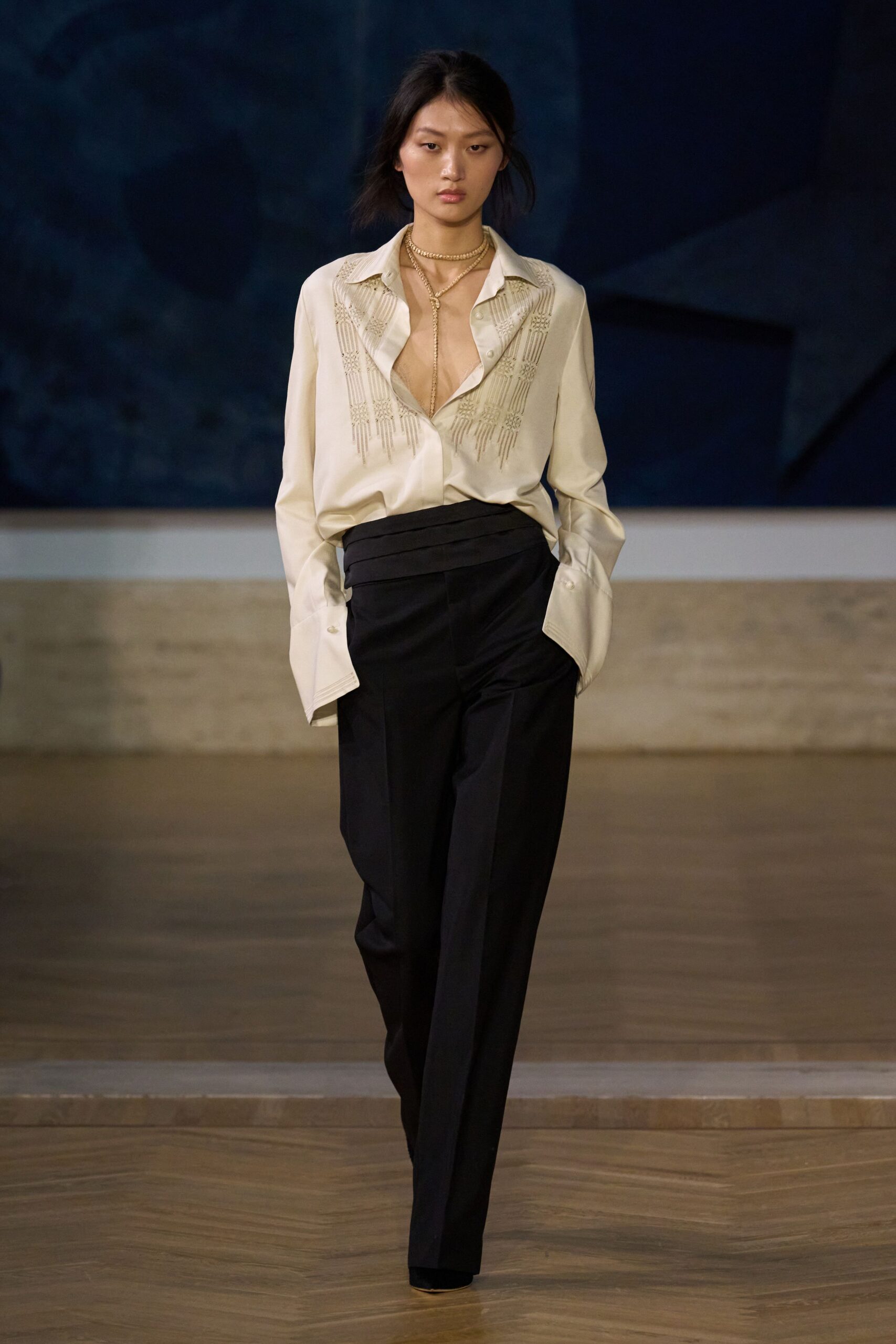black cotton tailored straight-leg pants