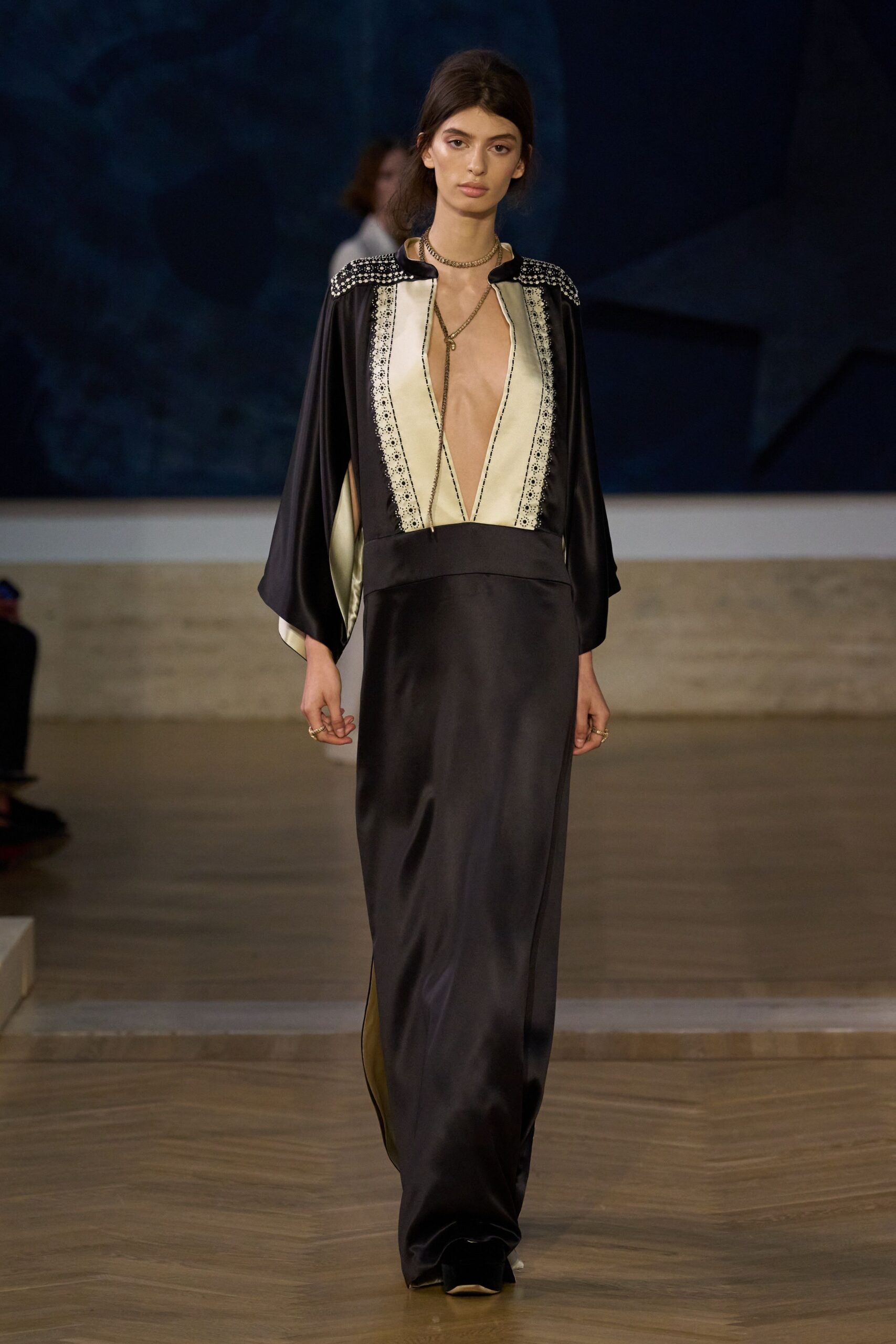 black and white silk gown