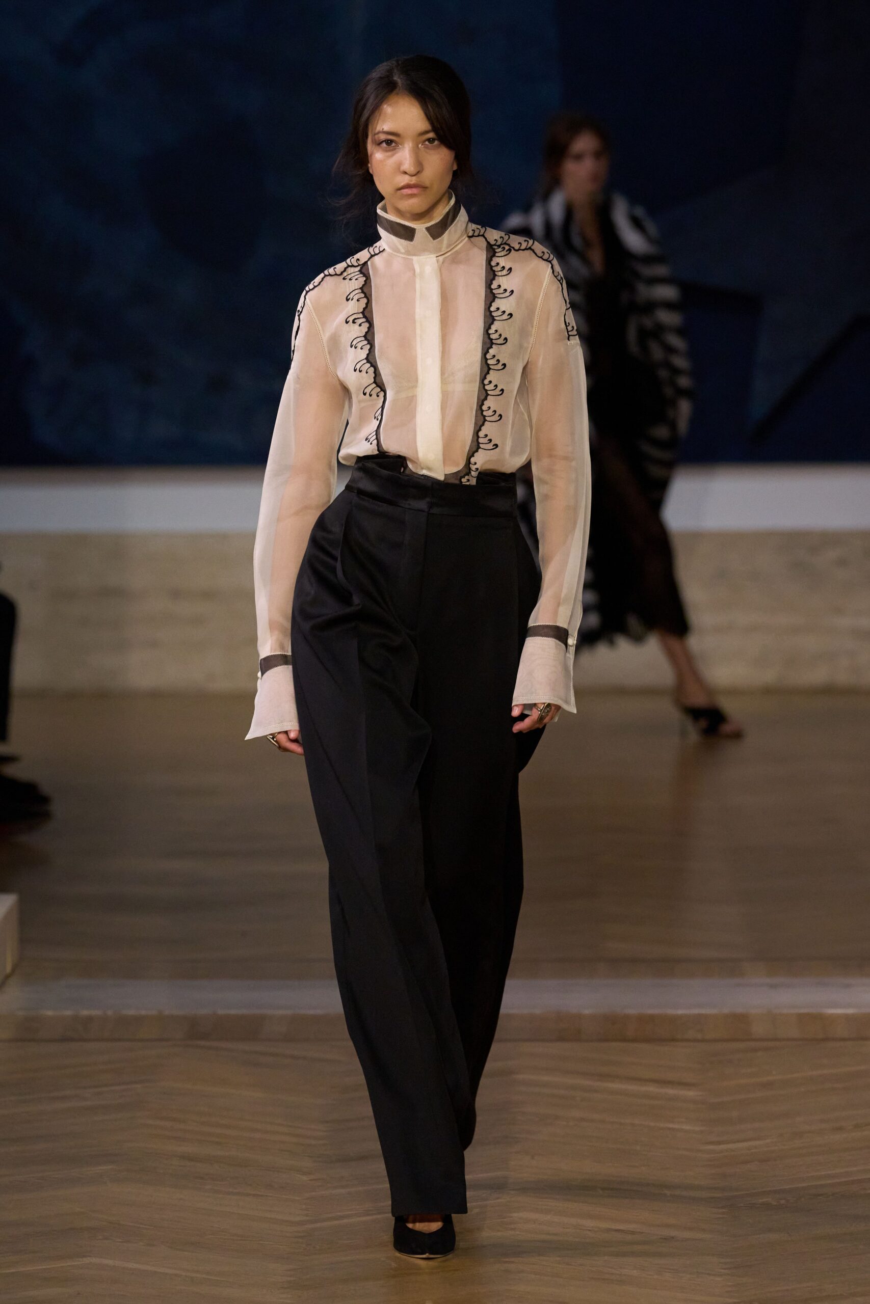 black wool tailored straight-leg pants