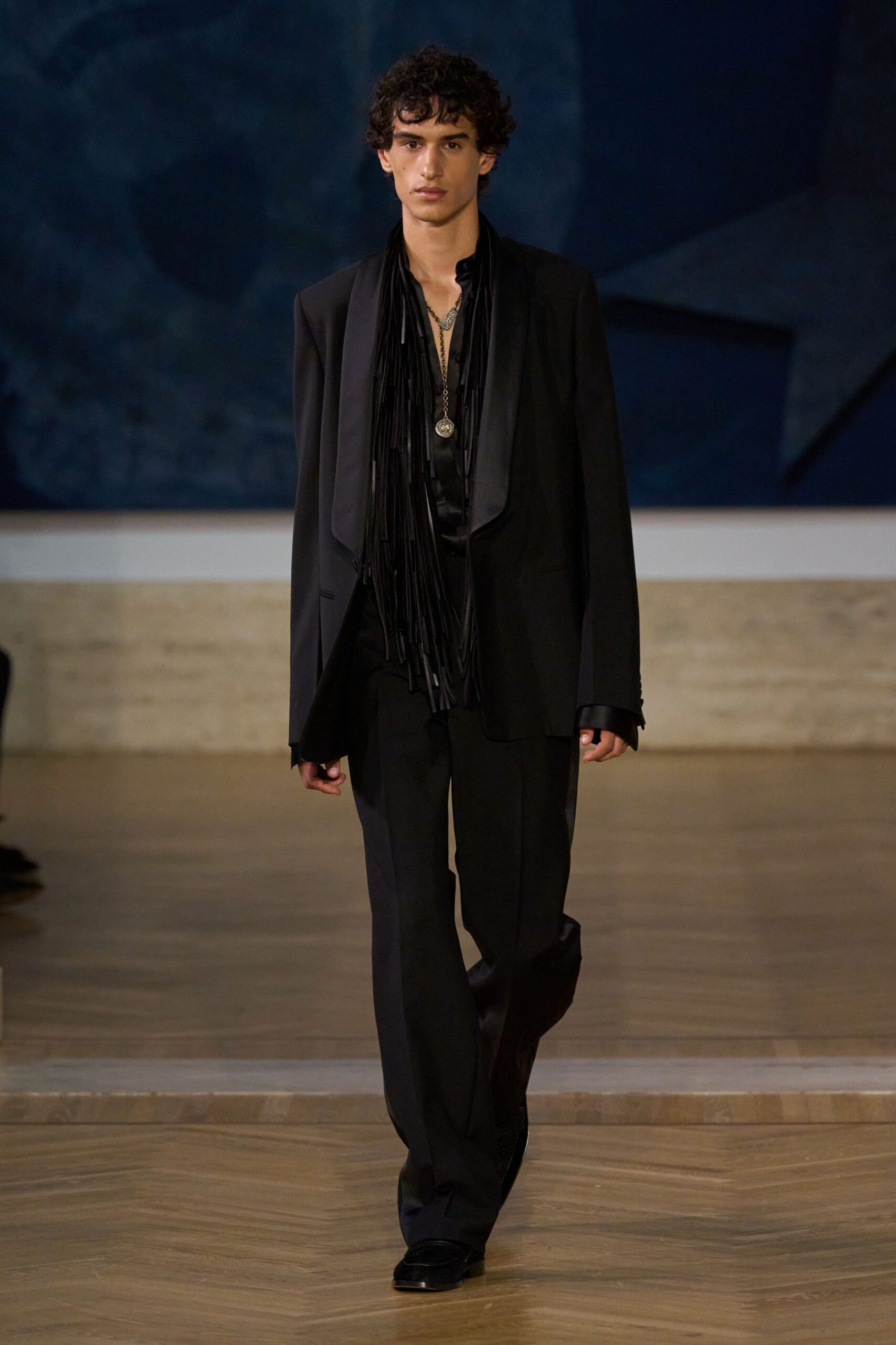 black silk tailored straight-leg pants