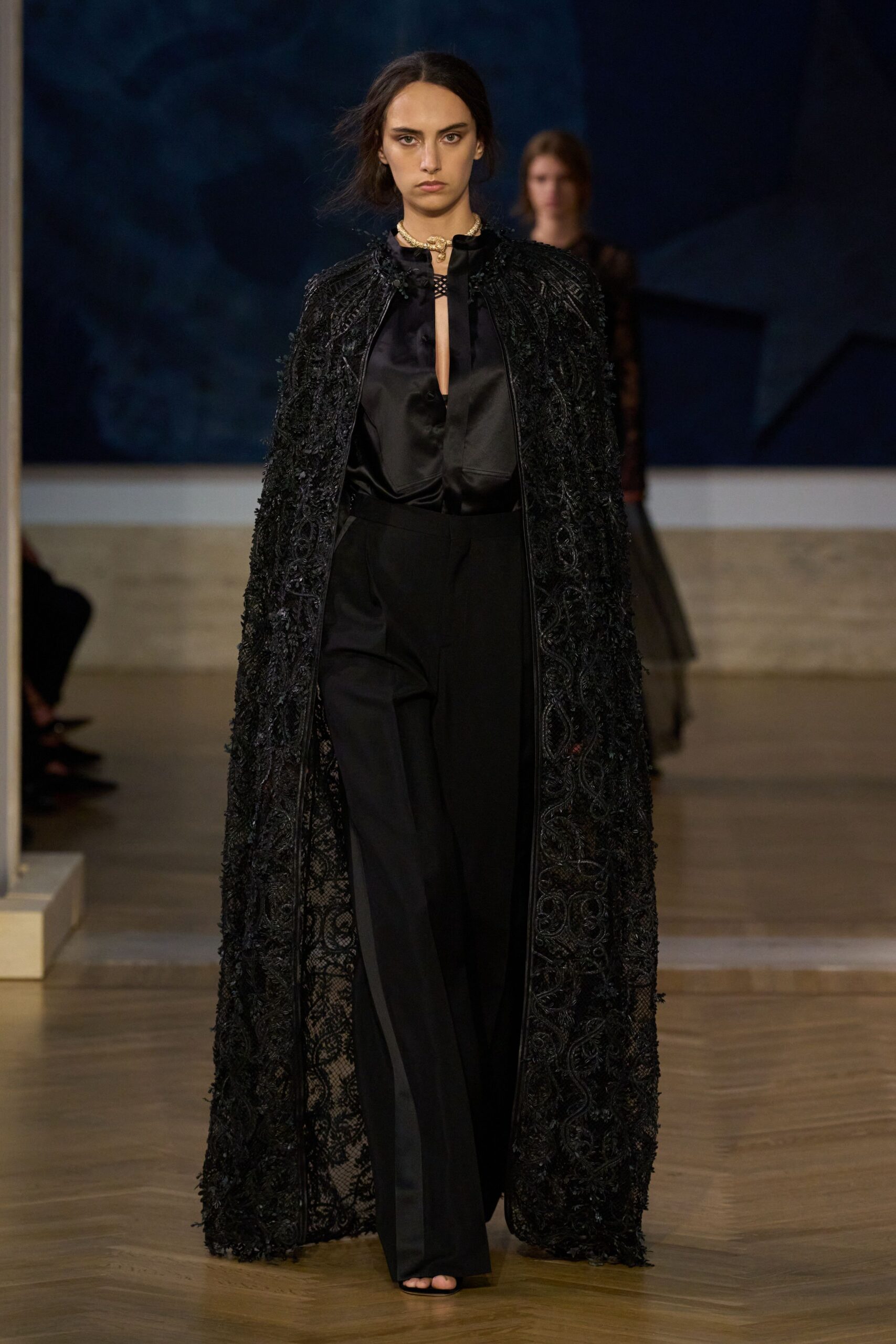 black silk tailored straight-leg pants