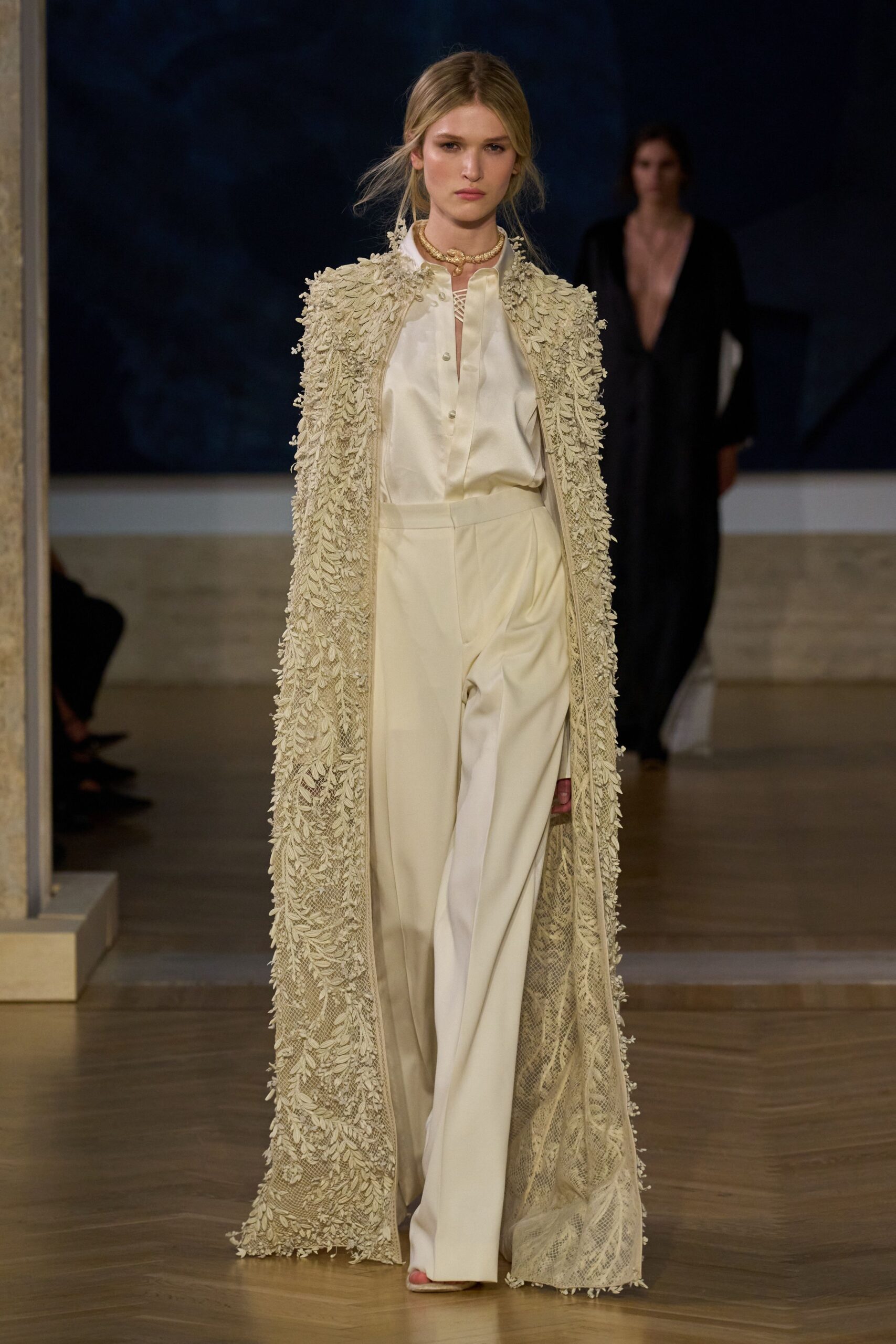 beige silk relaxed embroidered cape