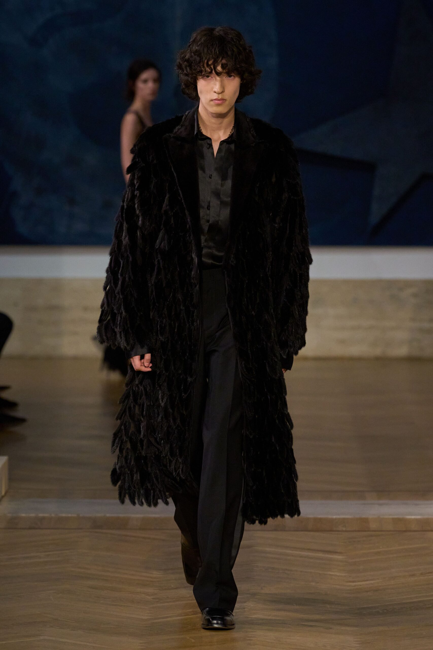 black fur relaxed layered coat