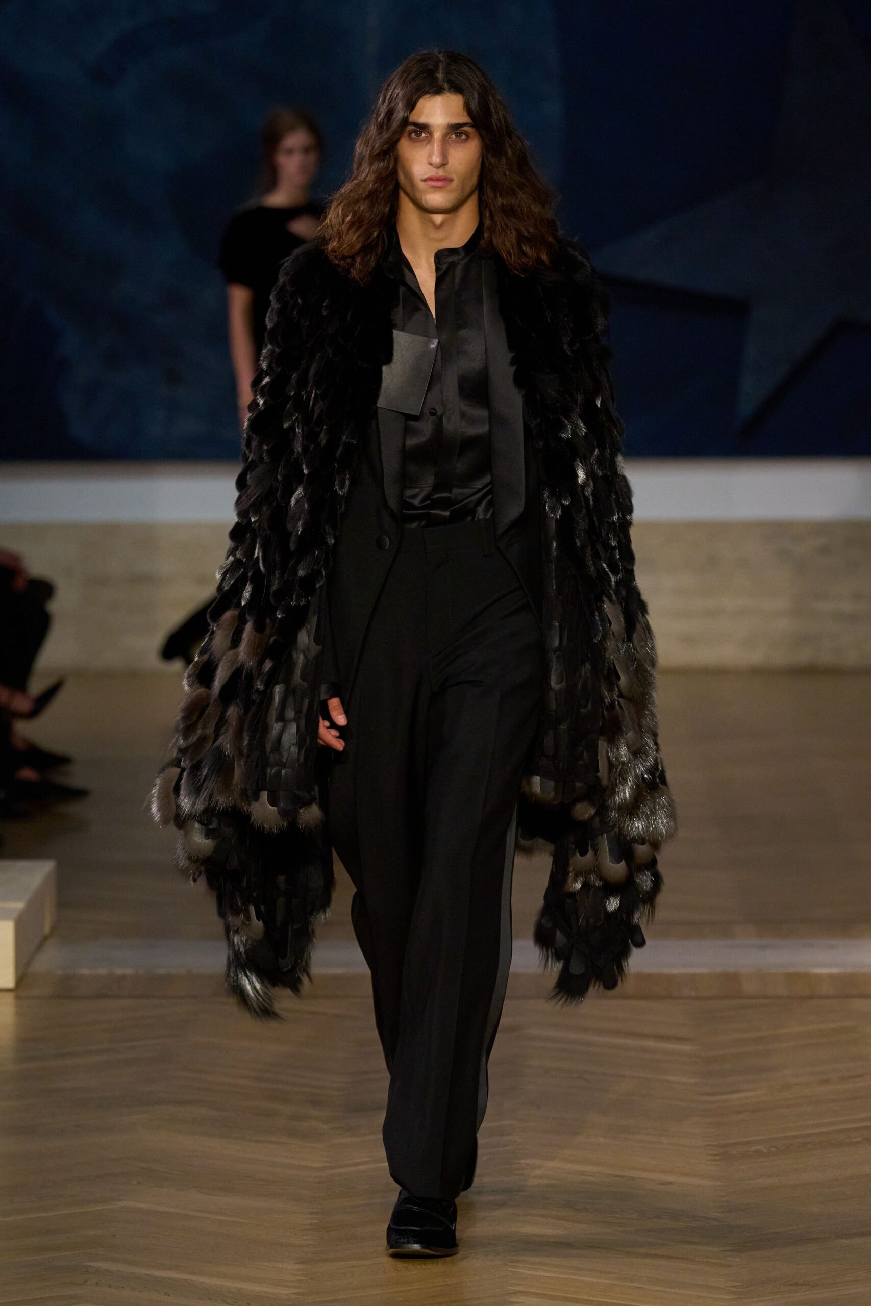 black fur relaxed layered coat