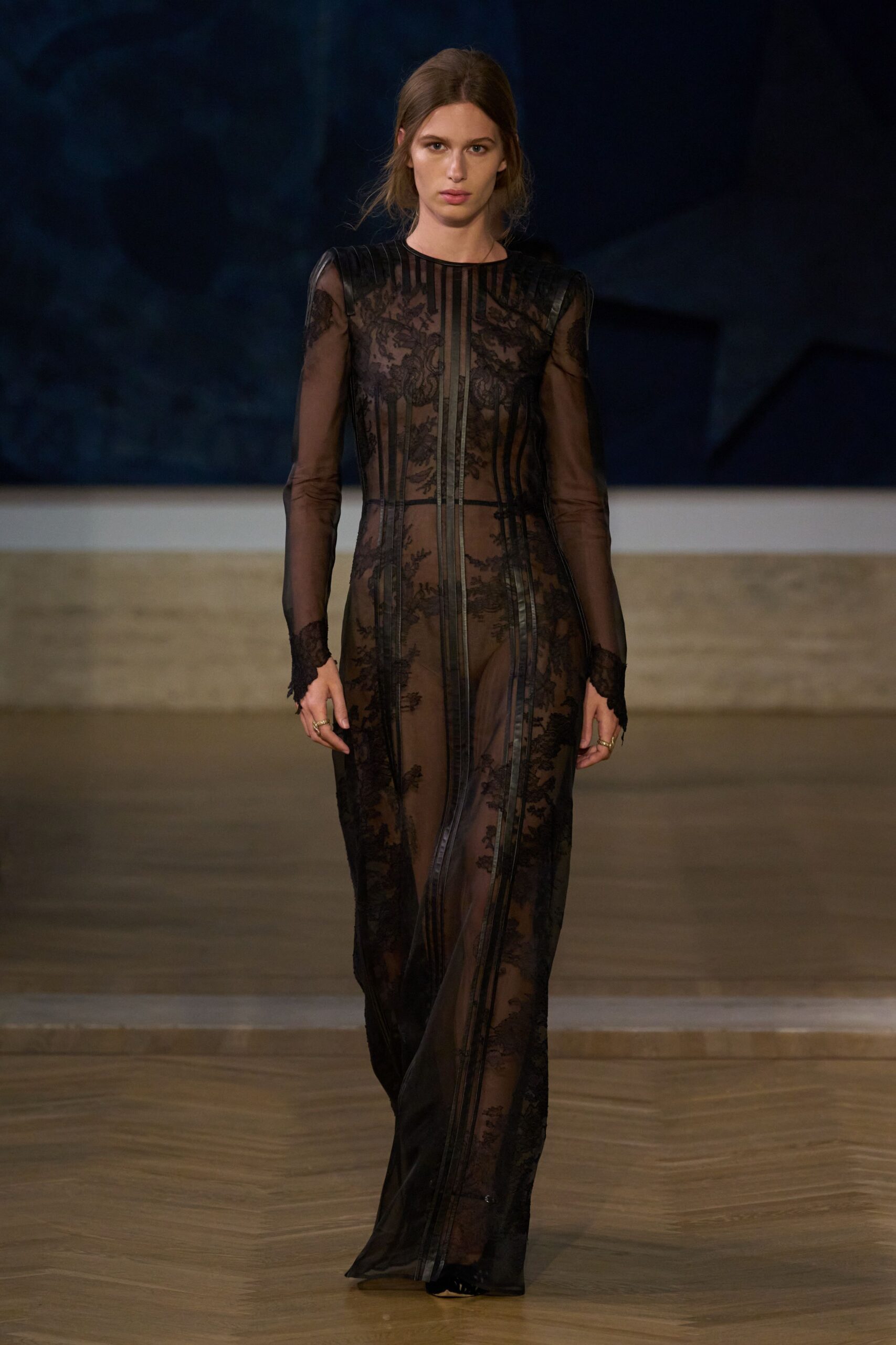 black lace fitted gown