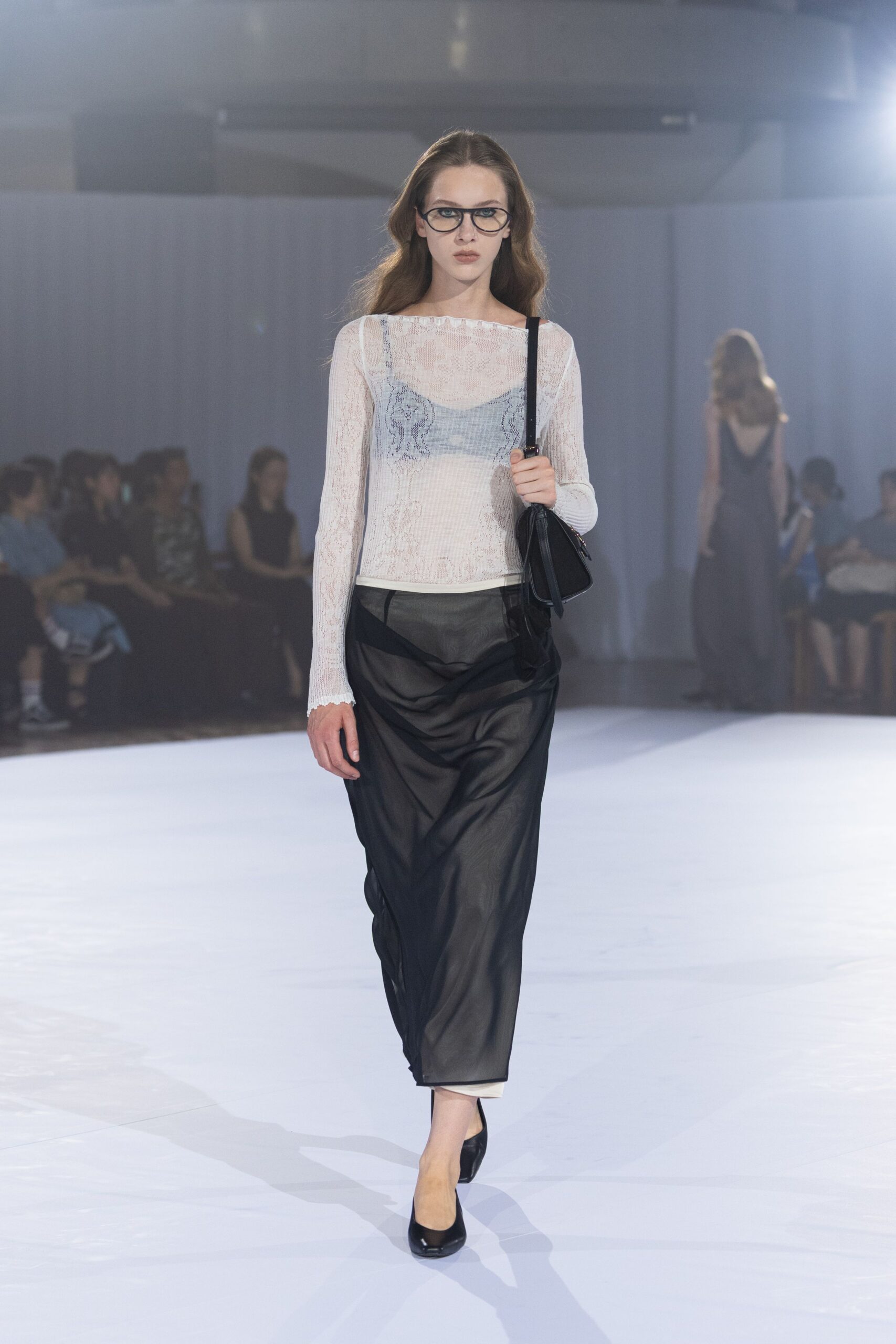 black silk relaxed straight-leg midi skirt