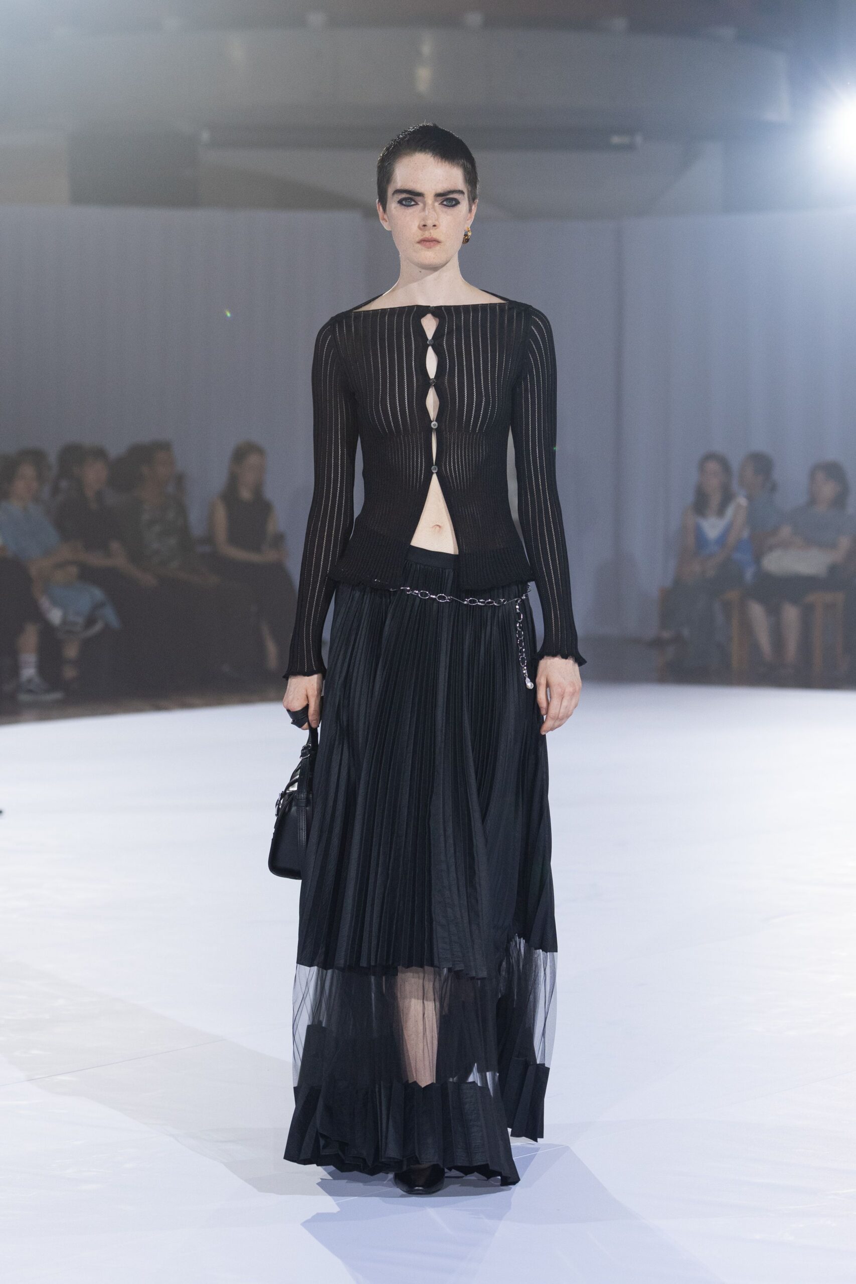 black chiffon asymmetric relaxed tiered flowing skirt