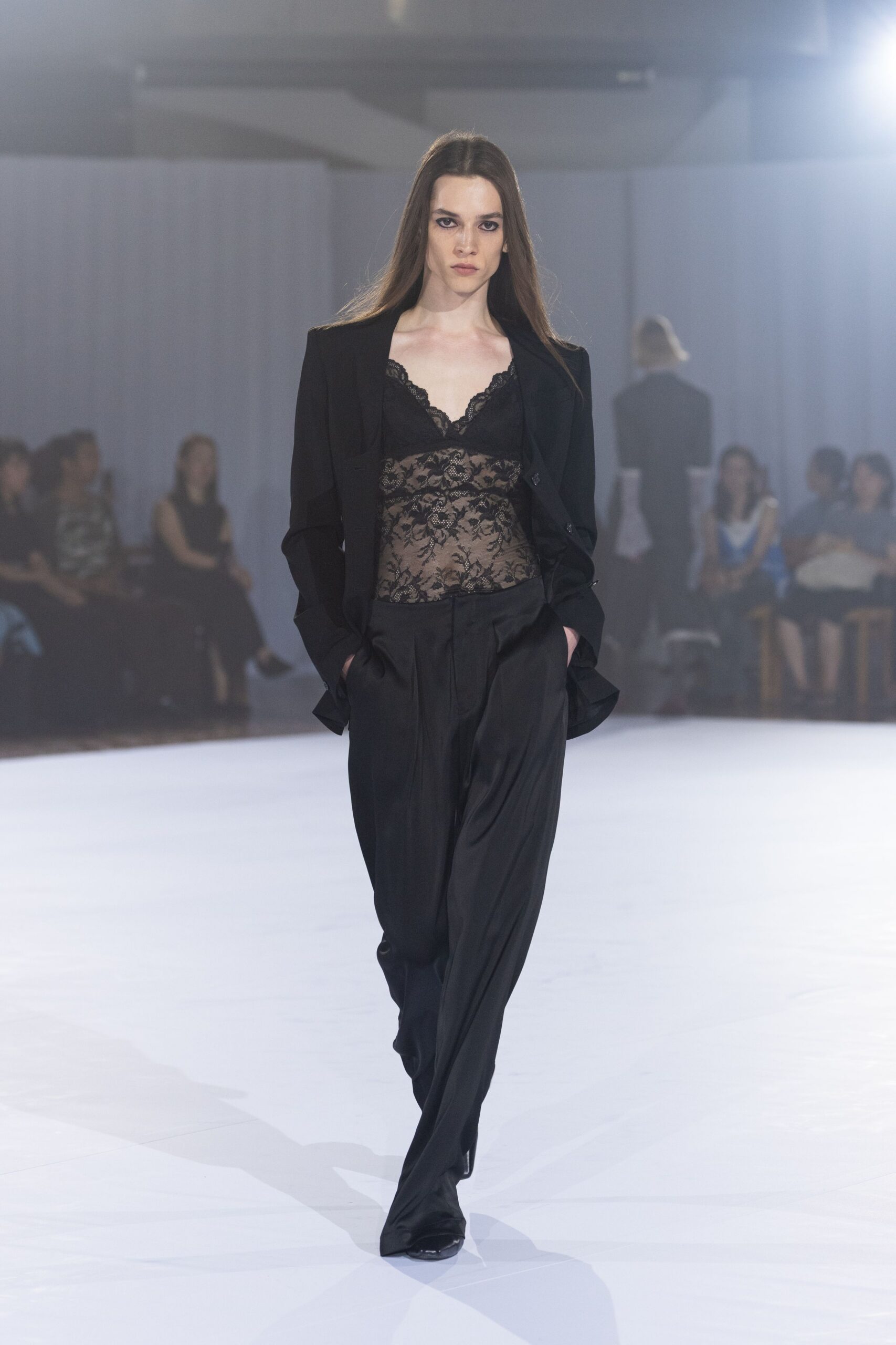 black cotton relaxed straight-leg pants