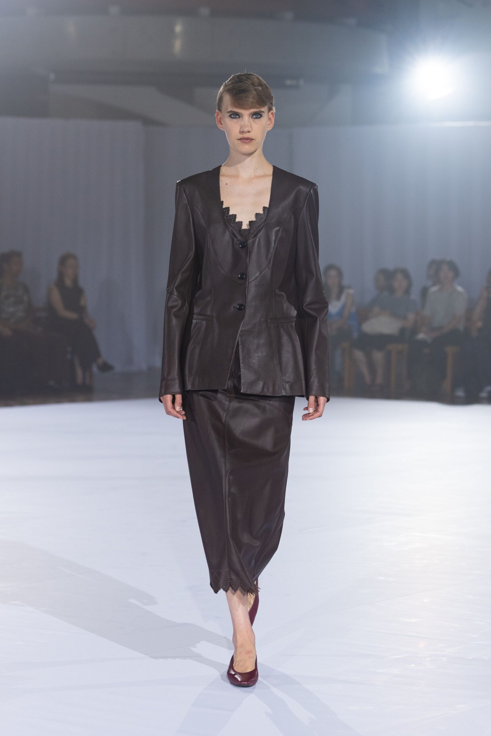 black leather blazer and skirt