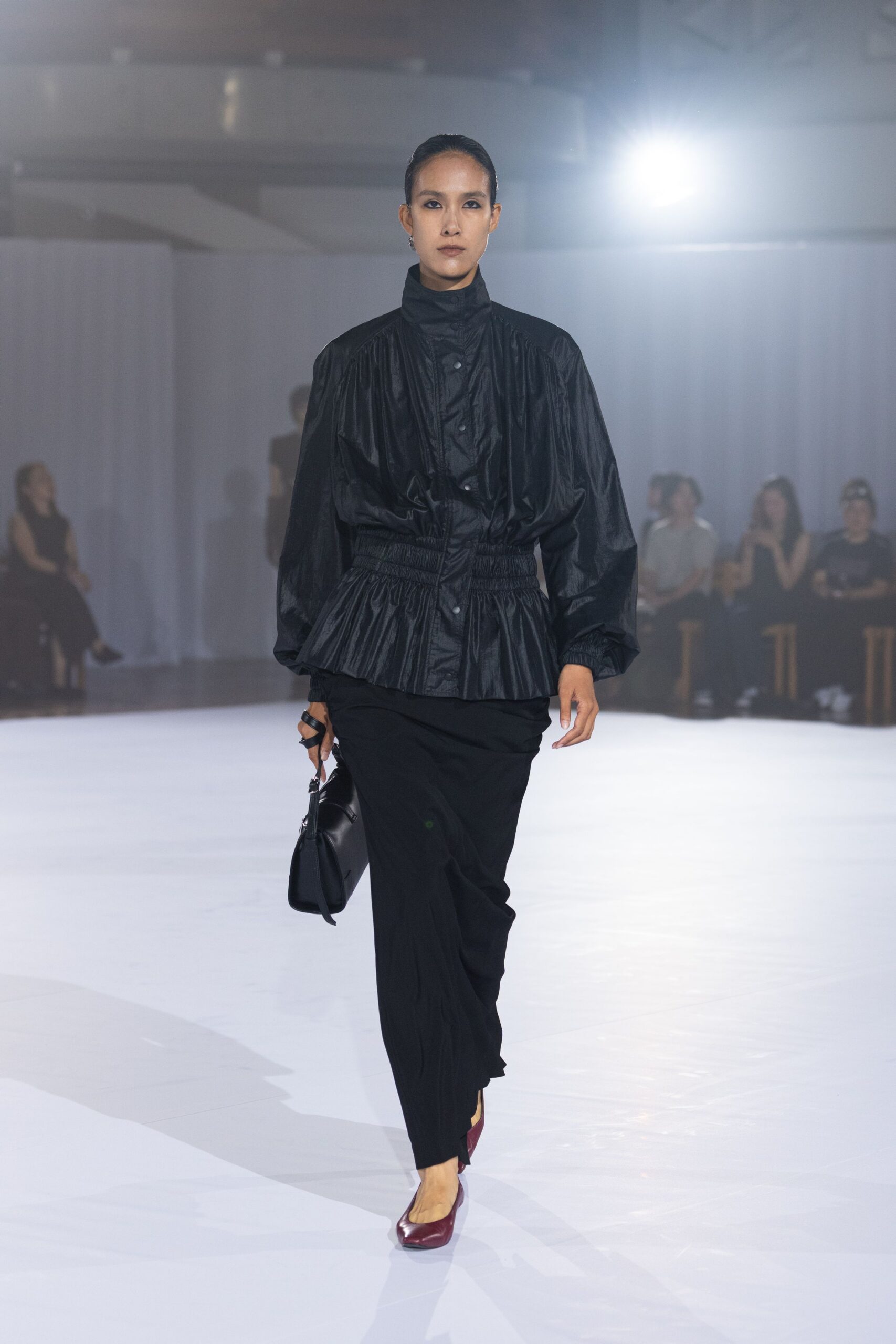 black silk fitted top with skirt