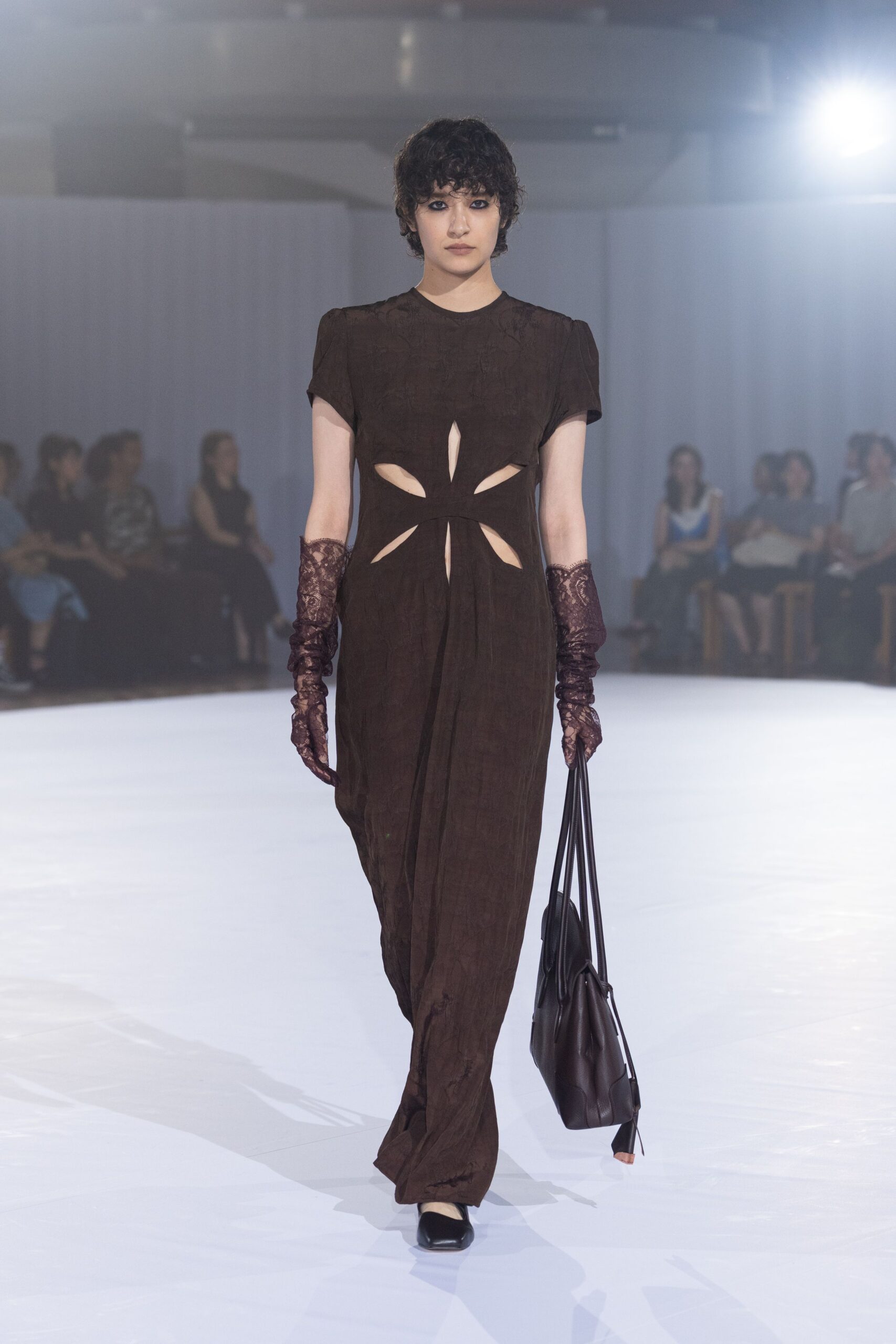brown cotton sleeveless cutout fitted layered midi dress