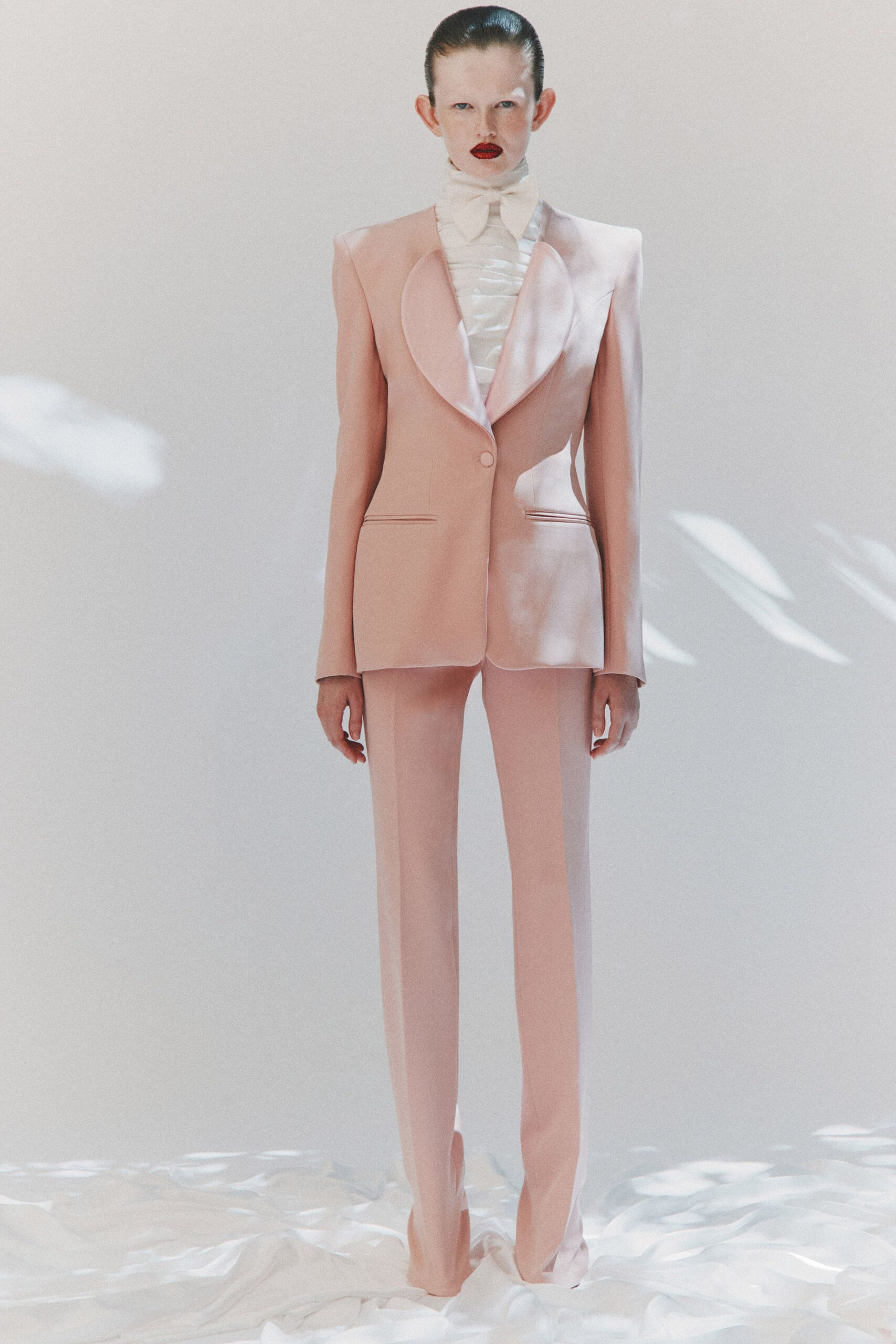 pink cotton tailored straight-leg pants