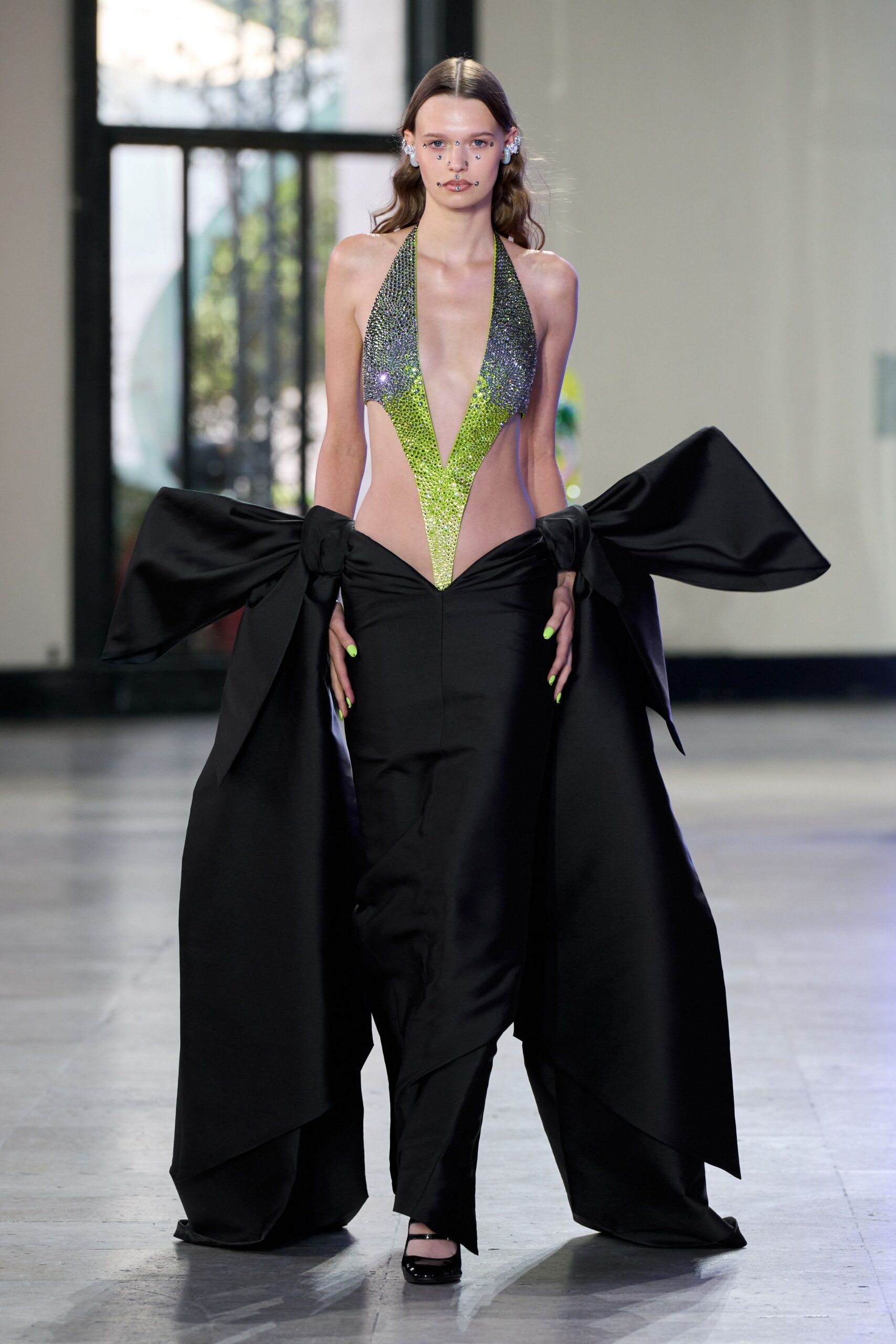 black and green sequined gown