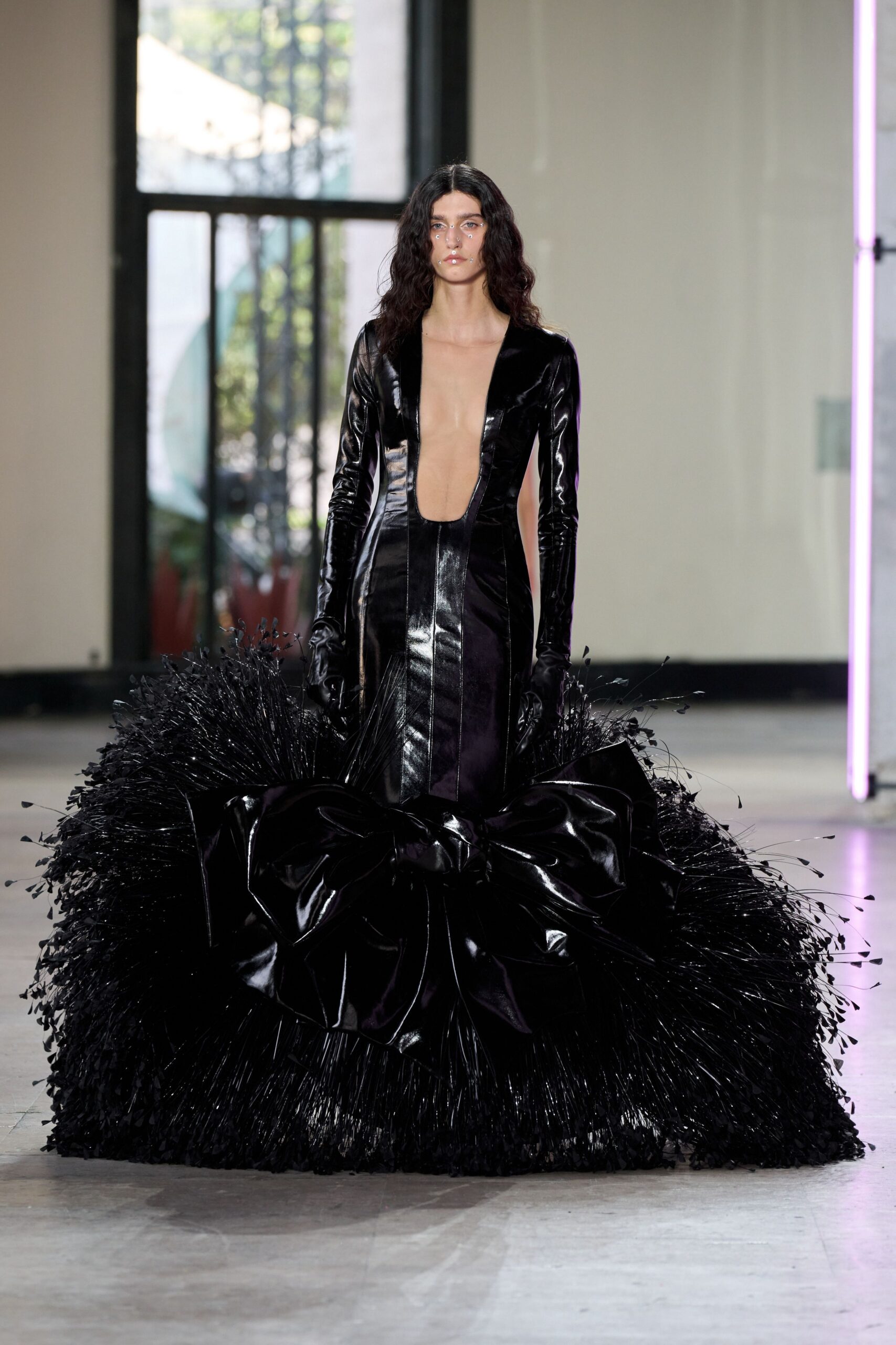 black leather fitted gown
