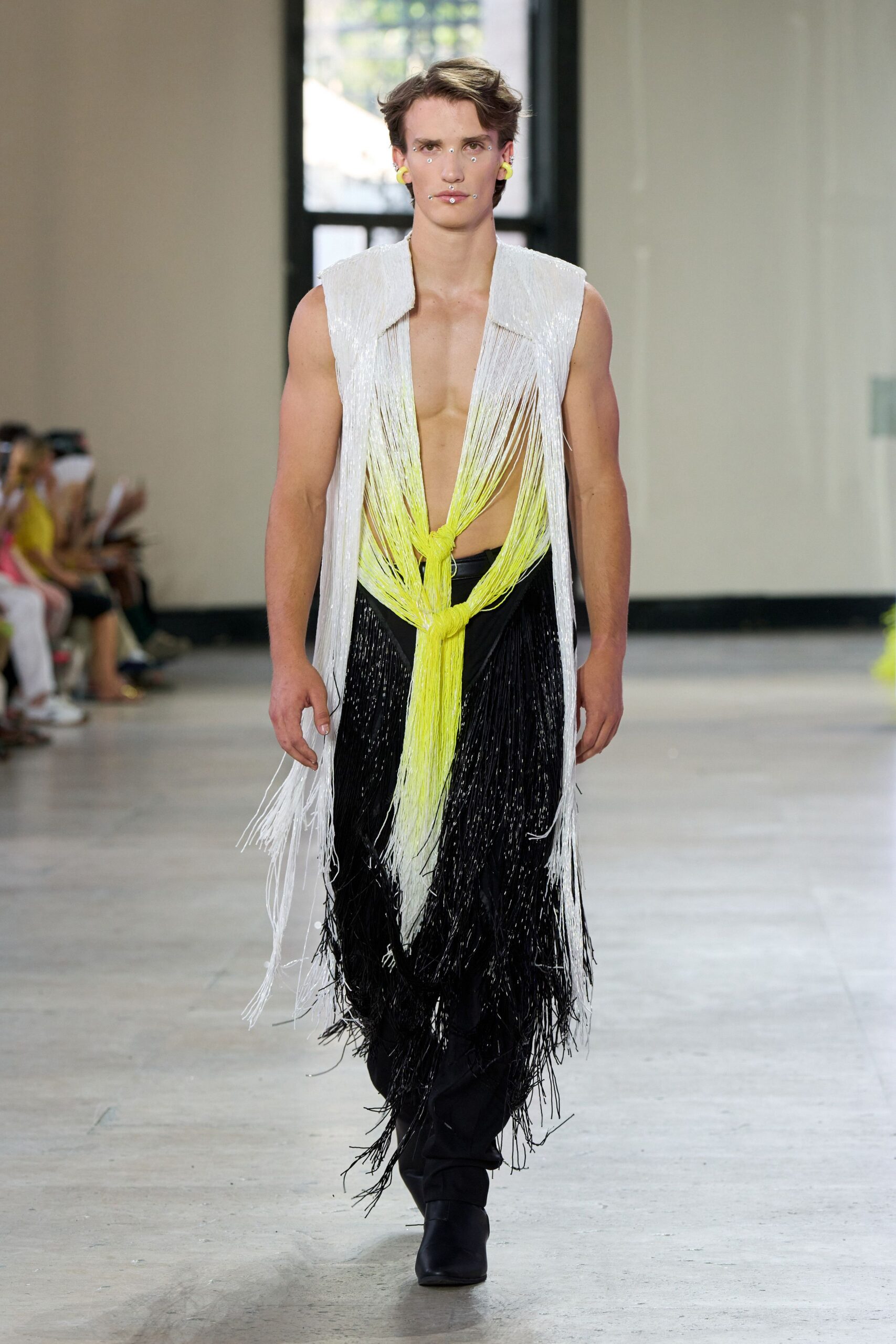 black silk sleeveless v-neck fitted fringed layered dress