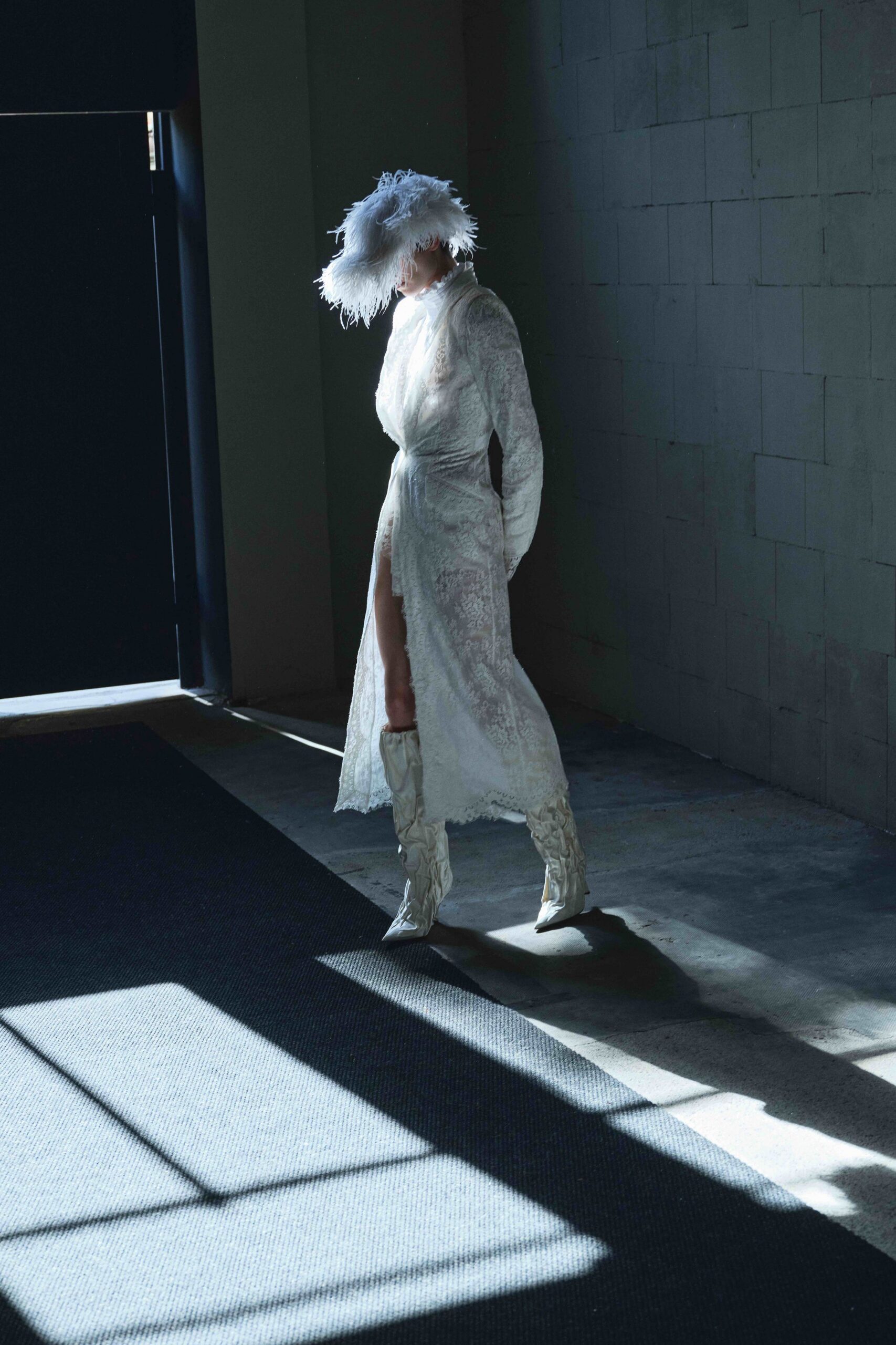 white lace gown with boots