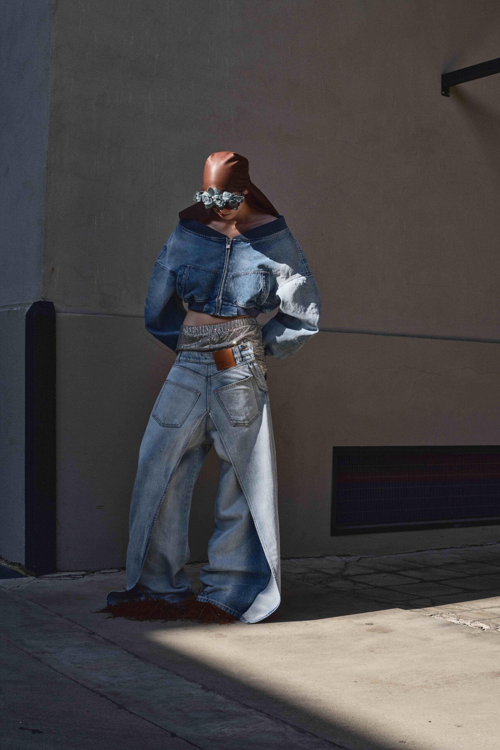 blue denim relaxed wide-leg pants