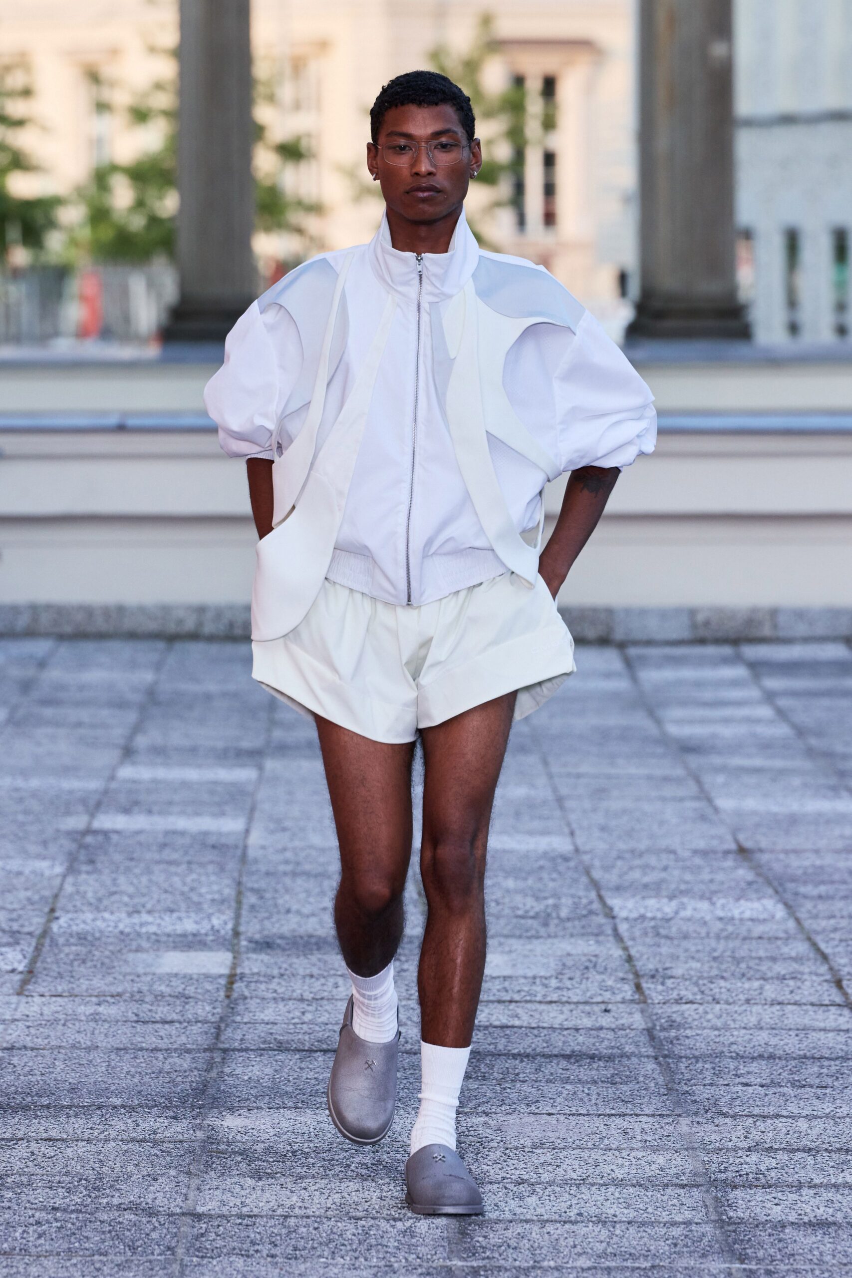 white cotton long-sleeve collared relaxed layered jacket