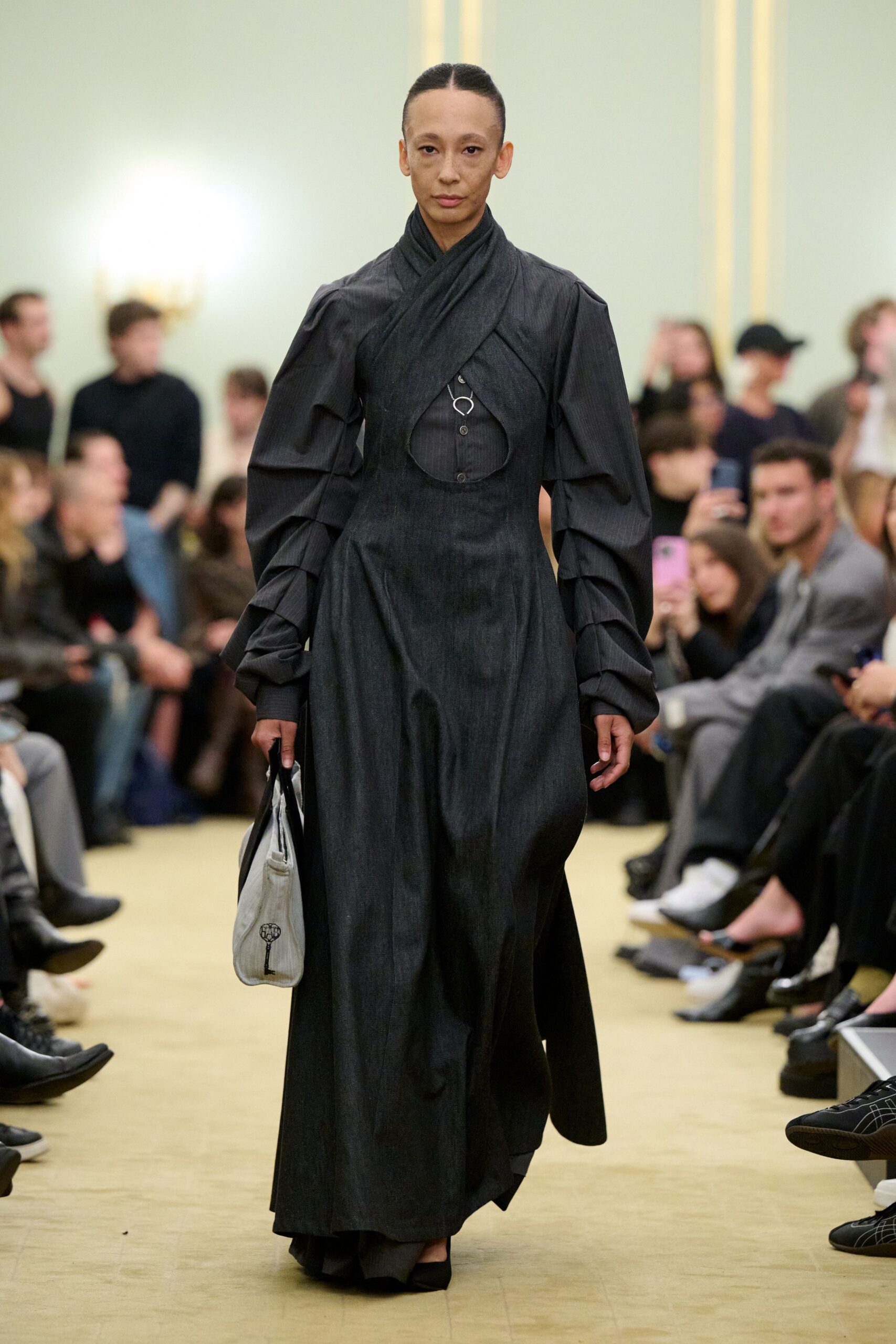 black fitted long-sleeve dress