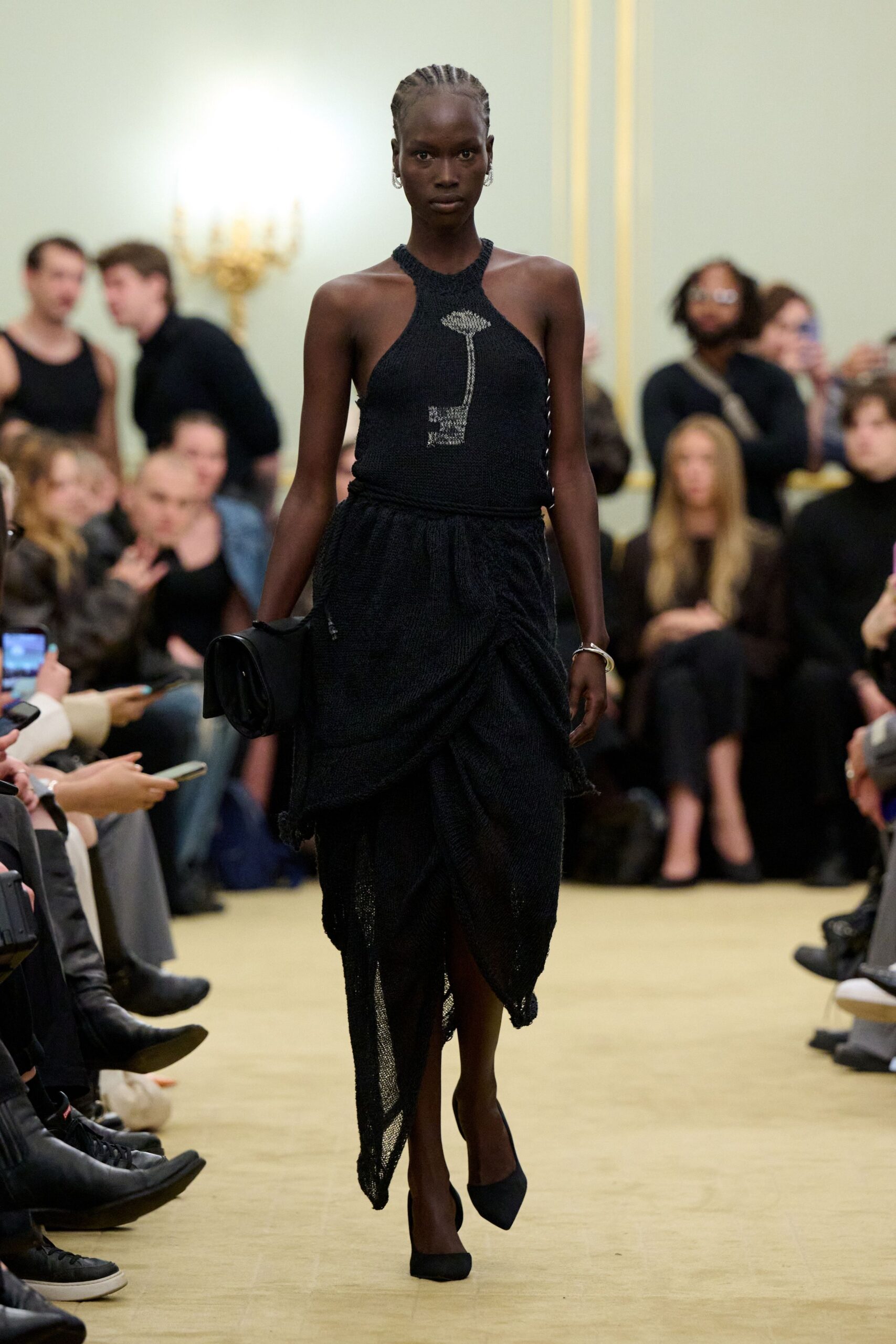 black lace fitted gown
