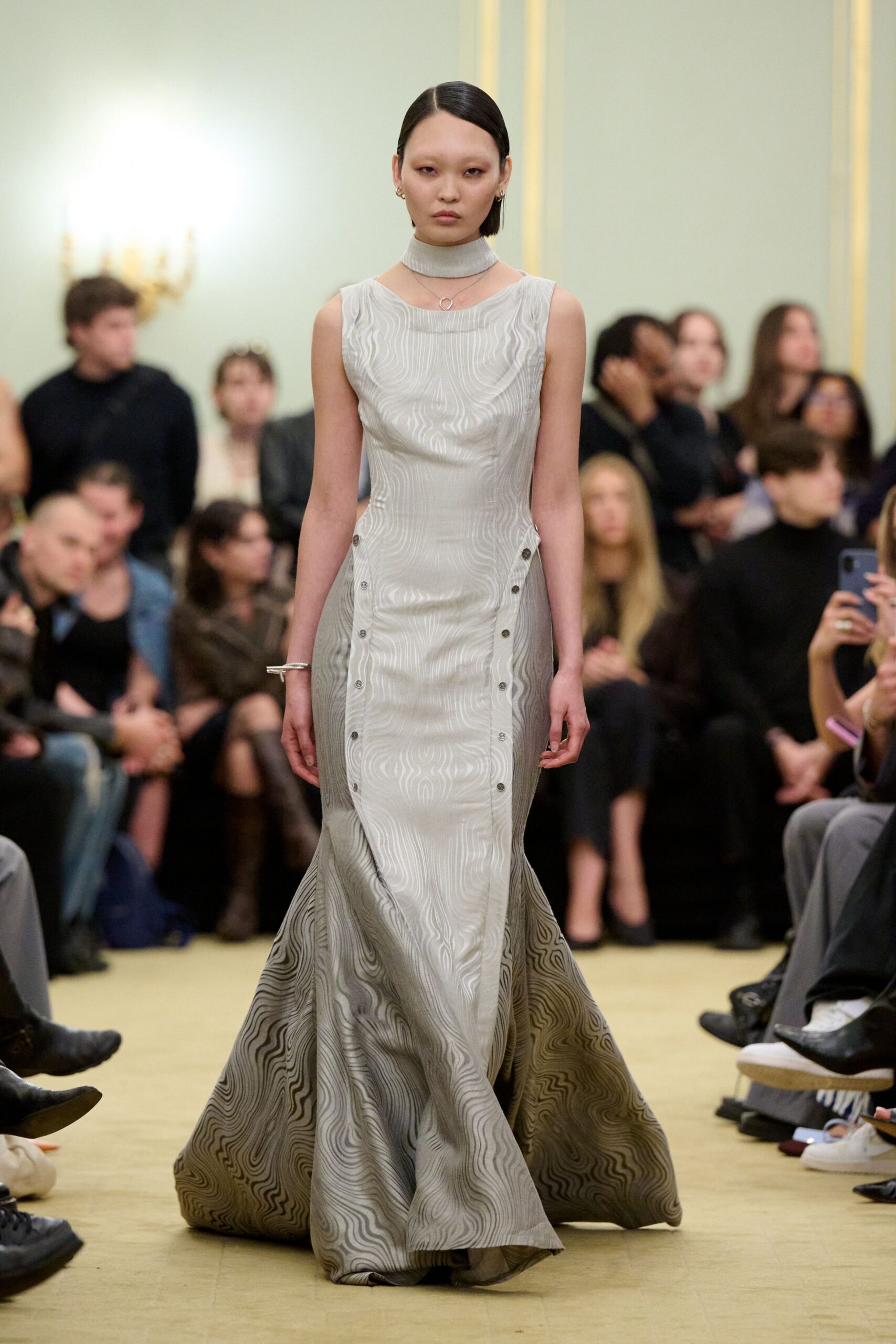 silver silk sleeveless gown
