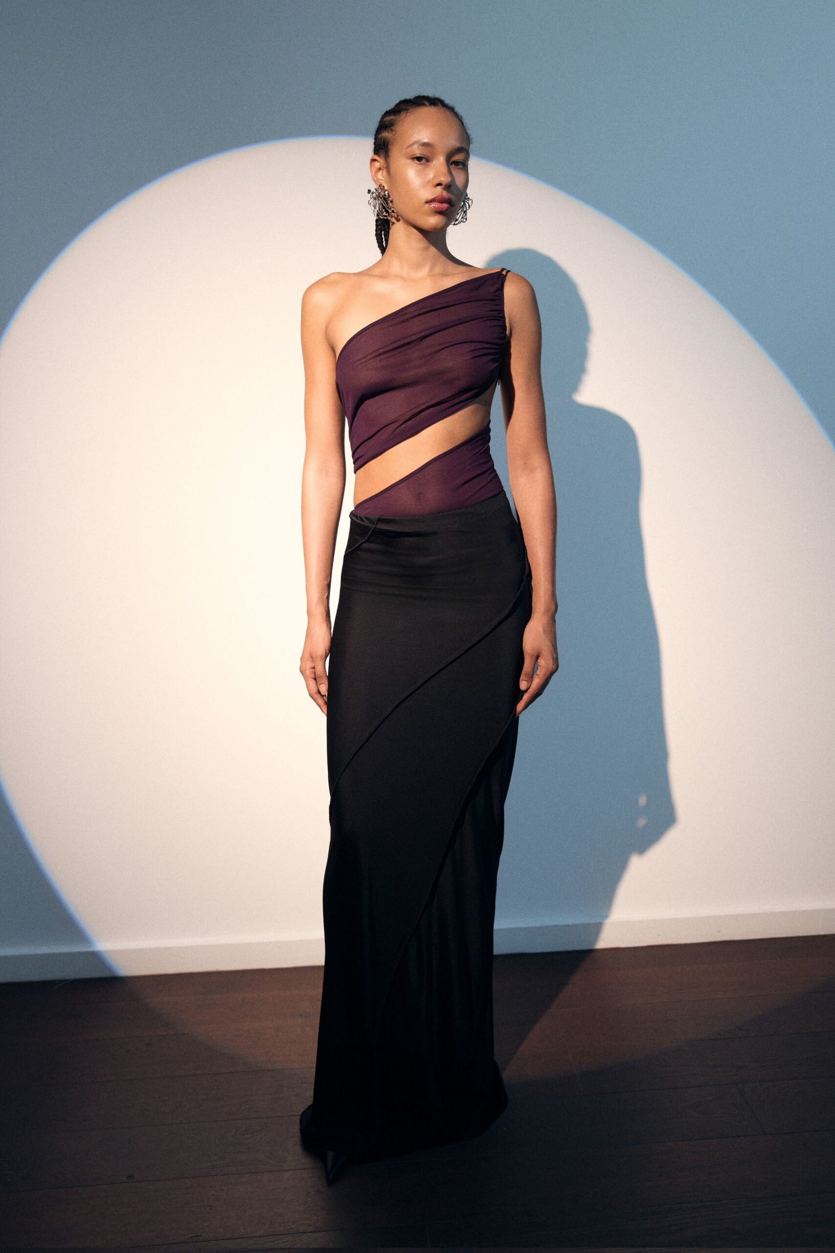 black and purple fitted gown