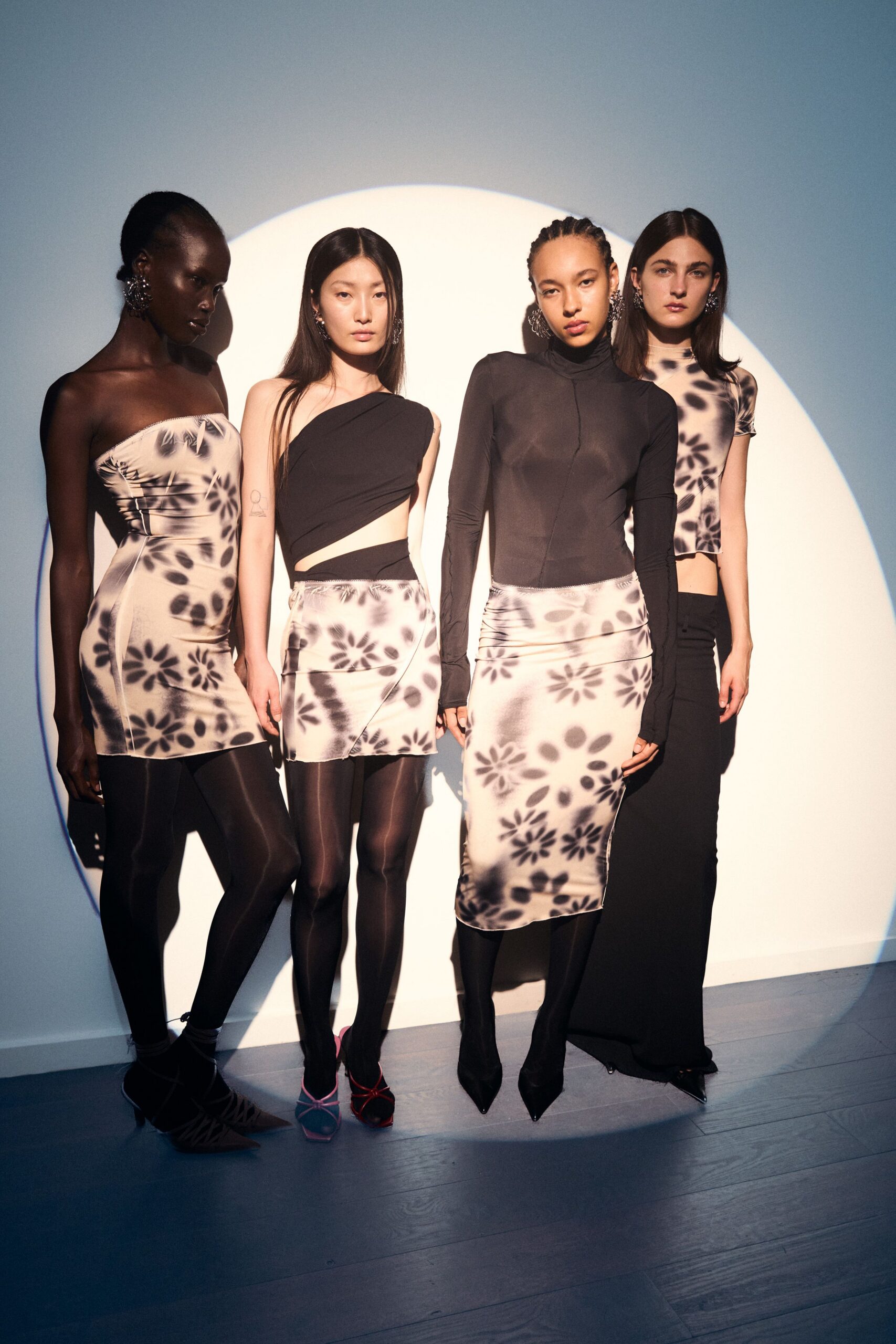 black and white printed dresses and tops