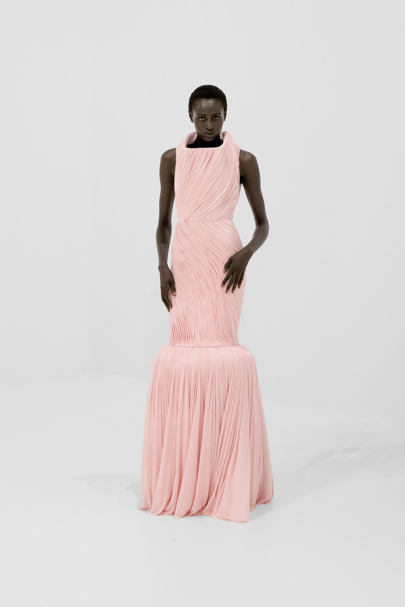 pink silk sleeveless gown