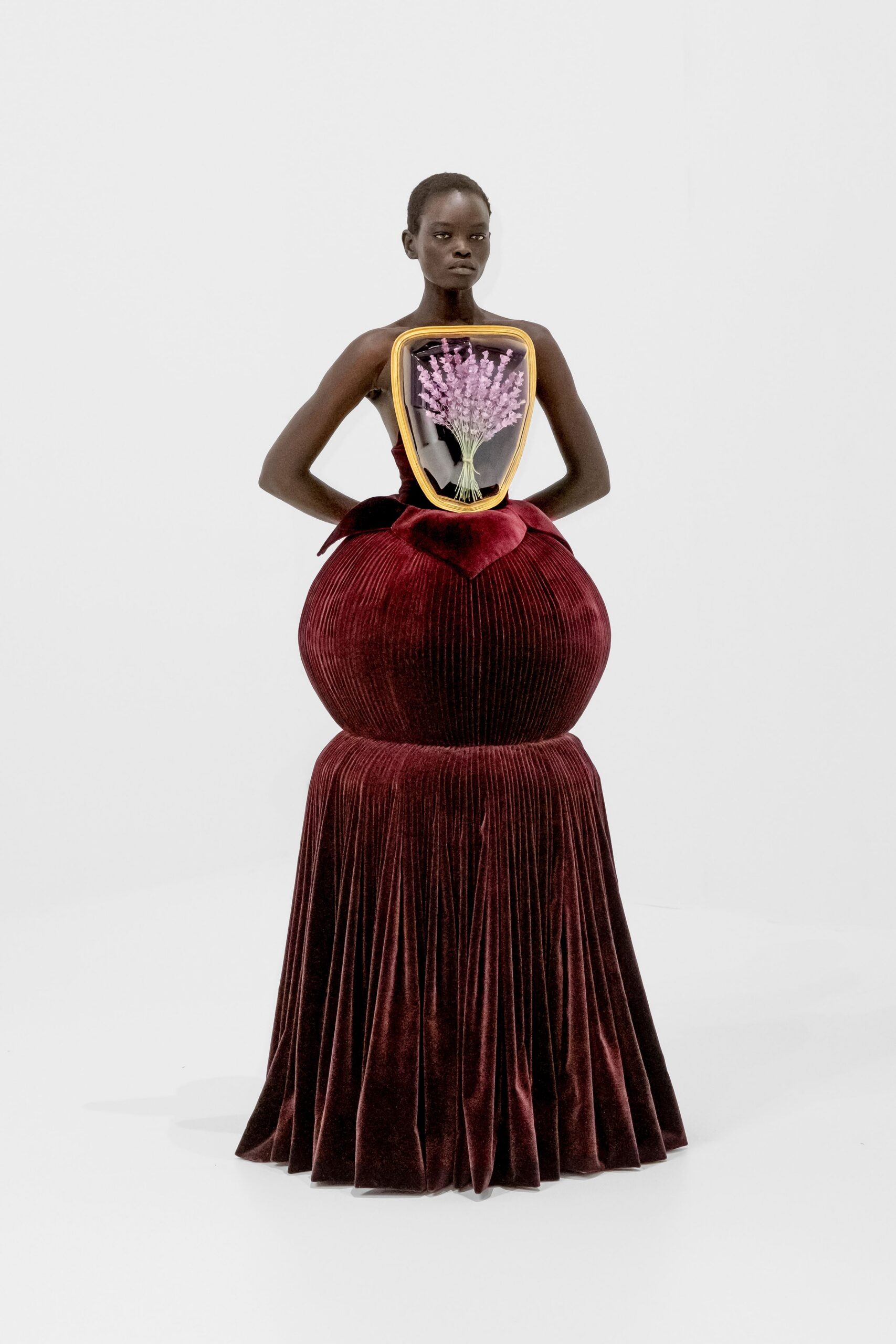 red velvet sleeveless gown