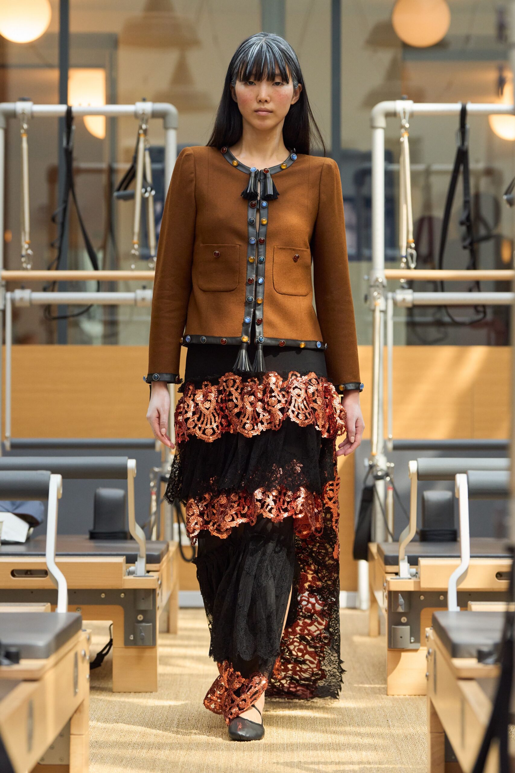 brown cotton long-sleeve collared fitted buttoned jacket