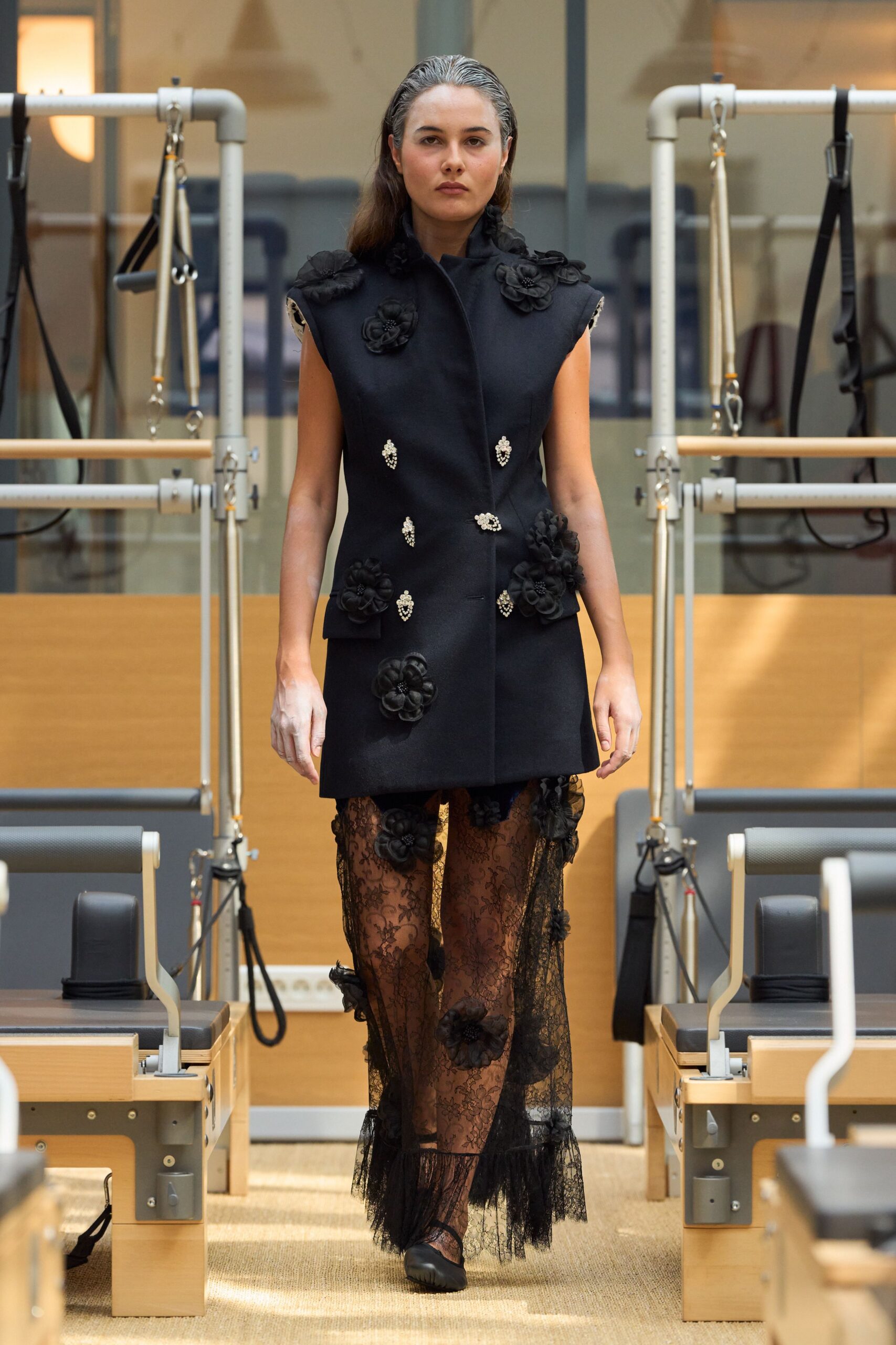 black fitted embroidered midi dress