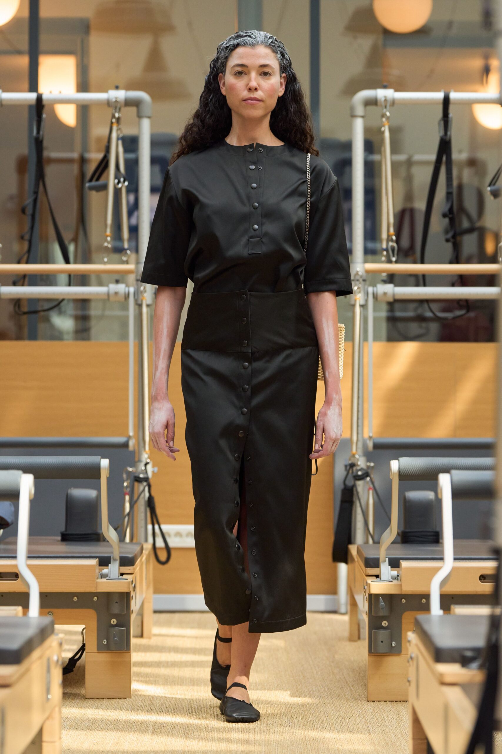 black fitted midi dress with buttons