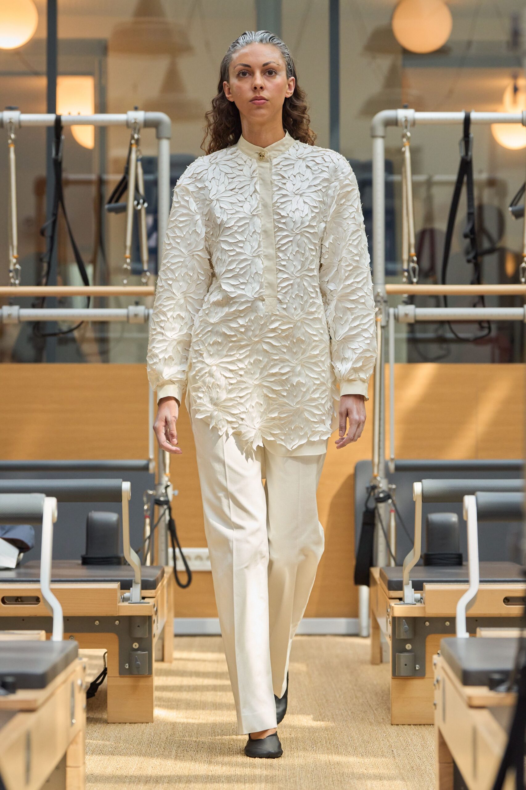 white embroidered top with pants