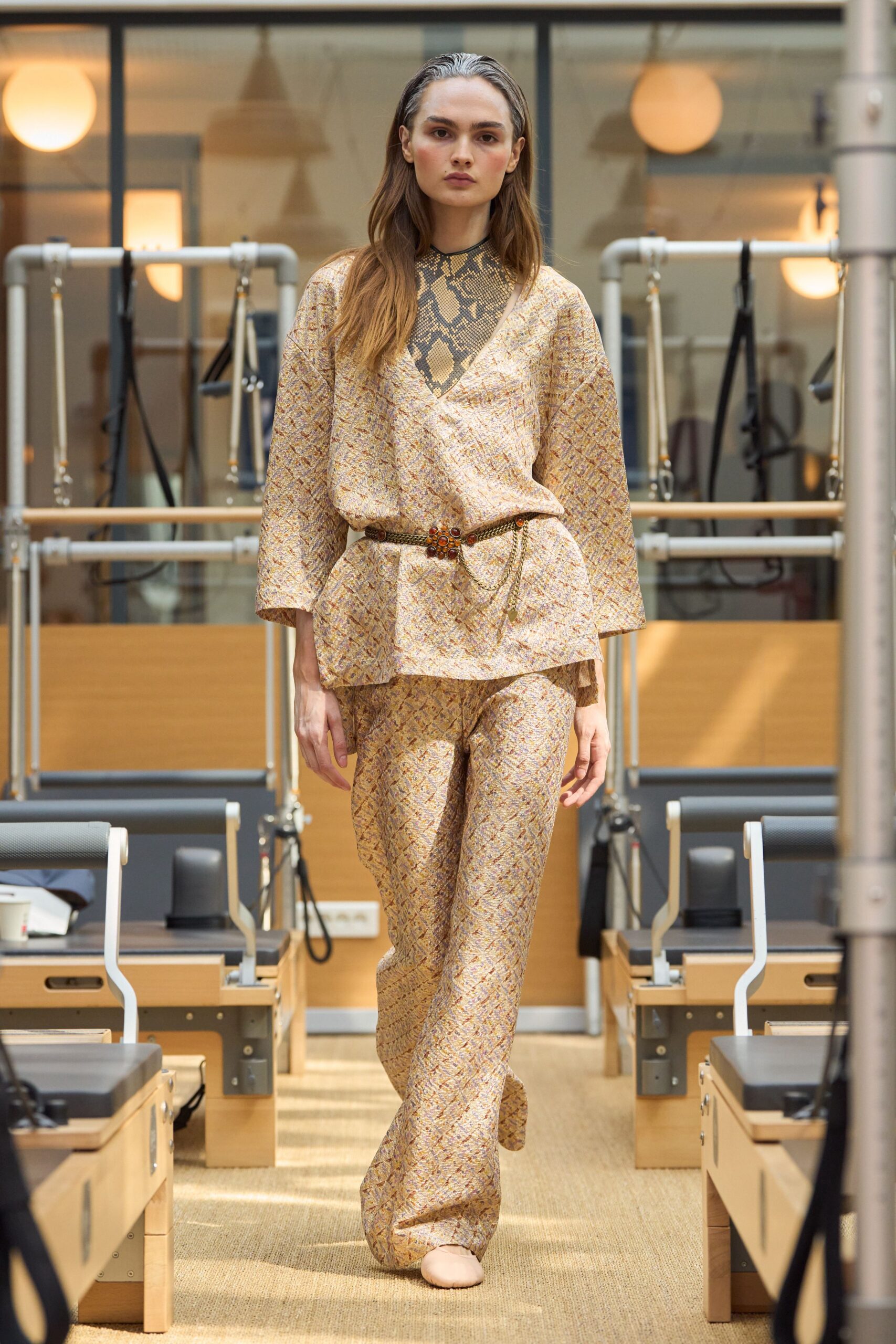 beige printed top and pants