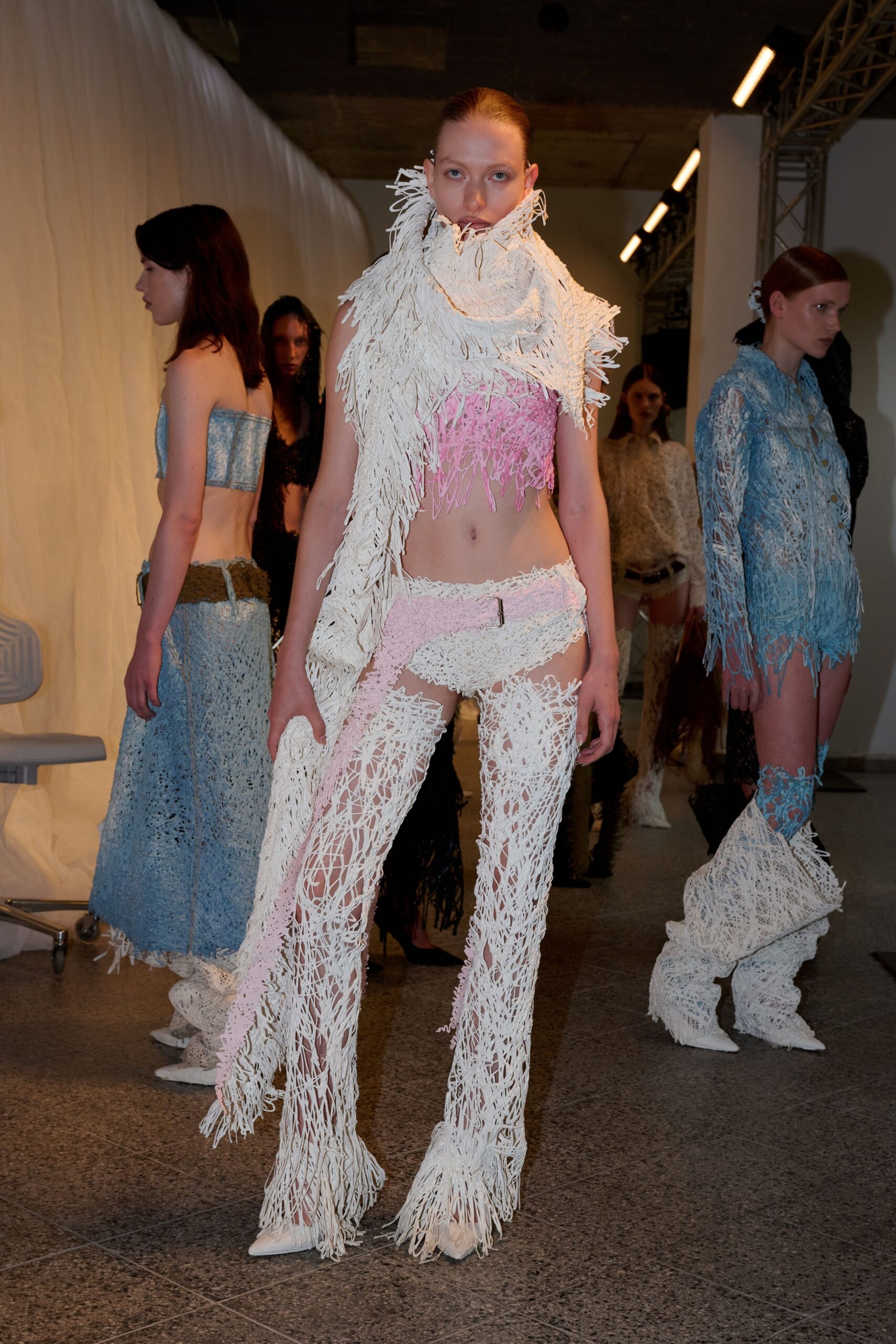 fringed white pink outfit