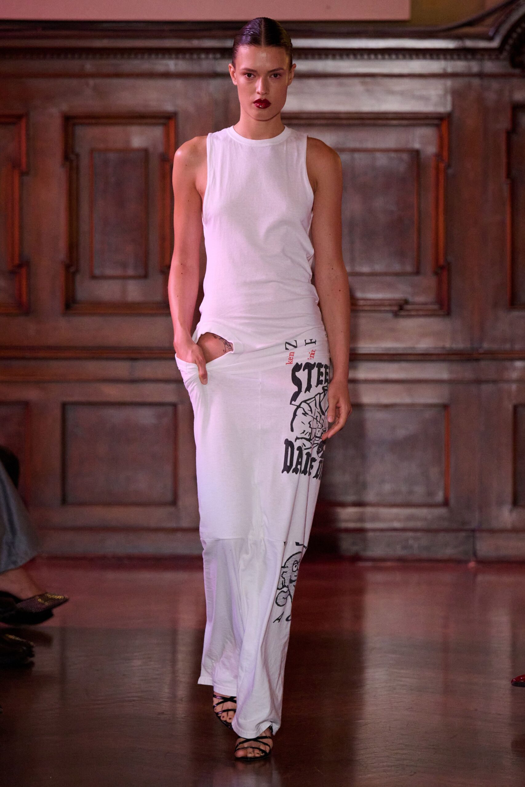 white cotton sleeveless high-neck fitted printed maxi dress