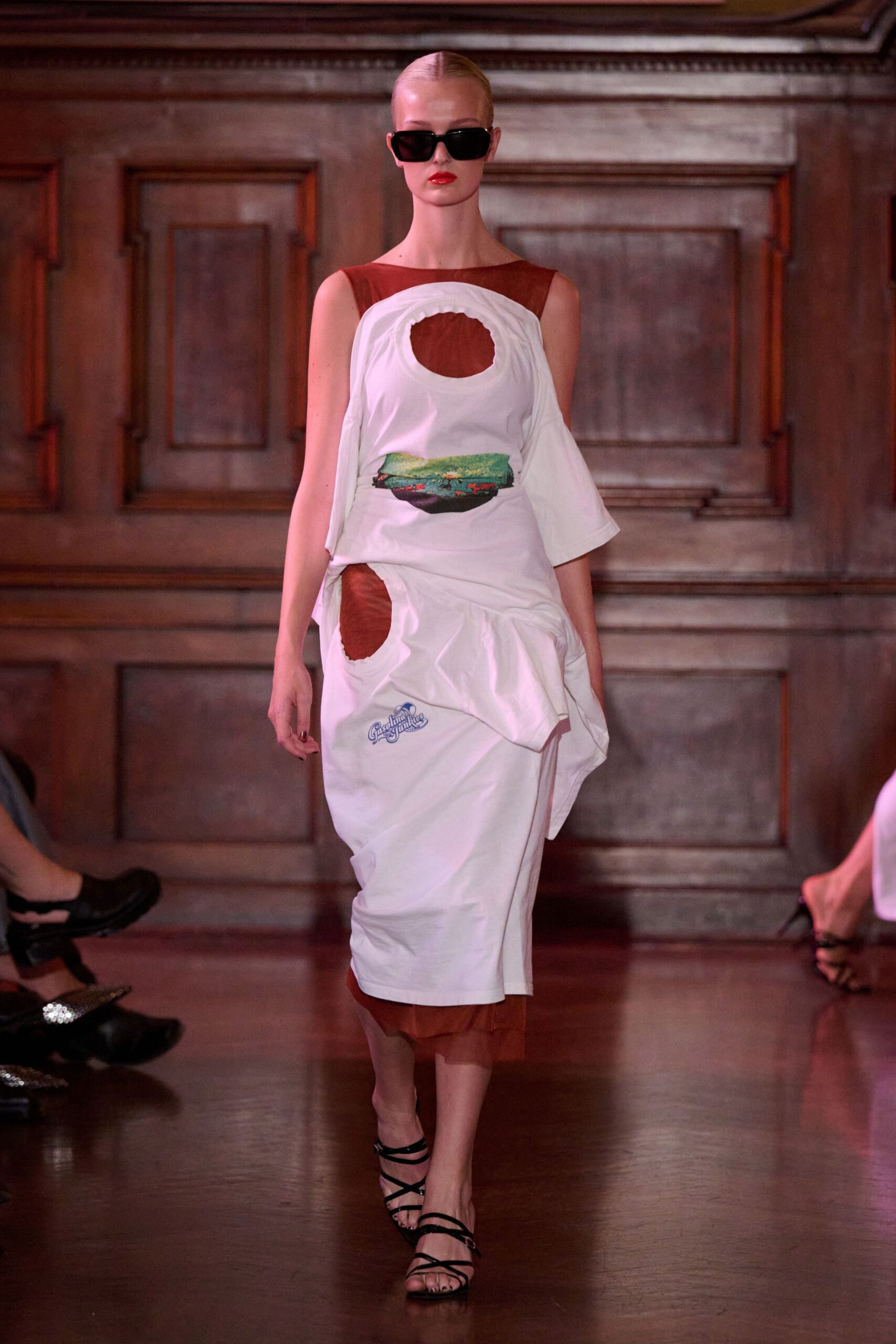 white cotton sleeveless asymmetric fitted draped midi dress